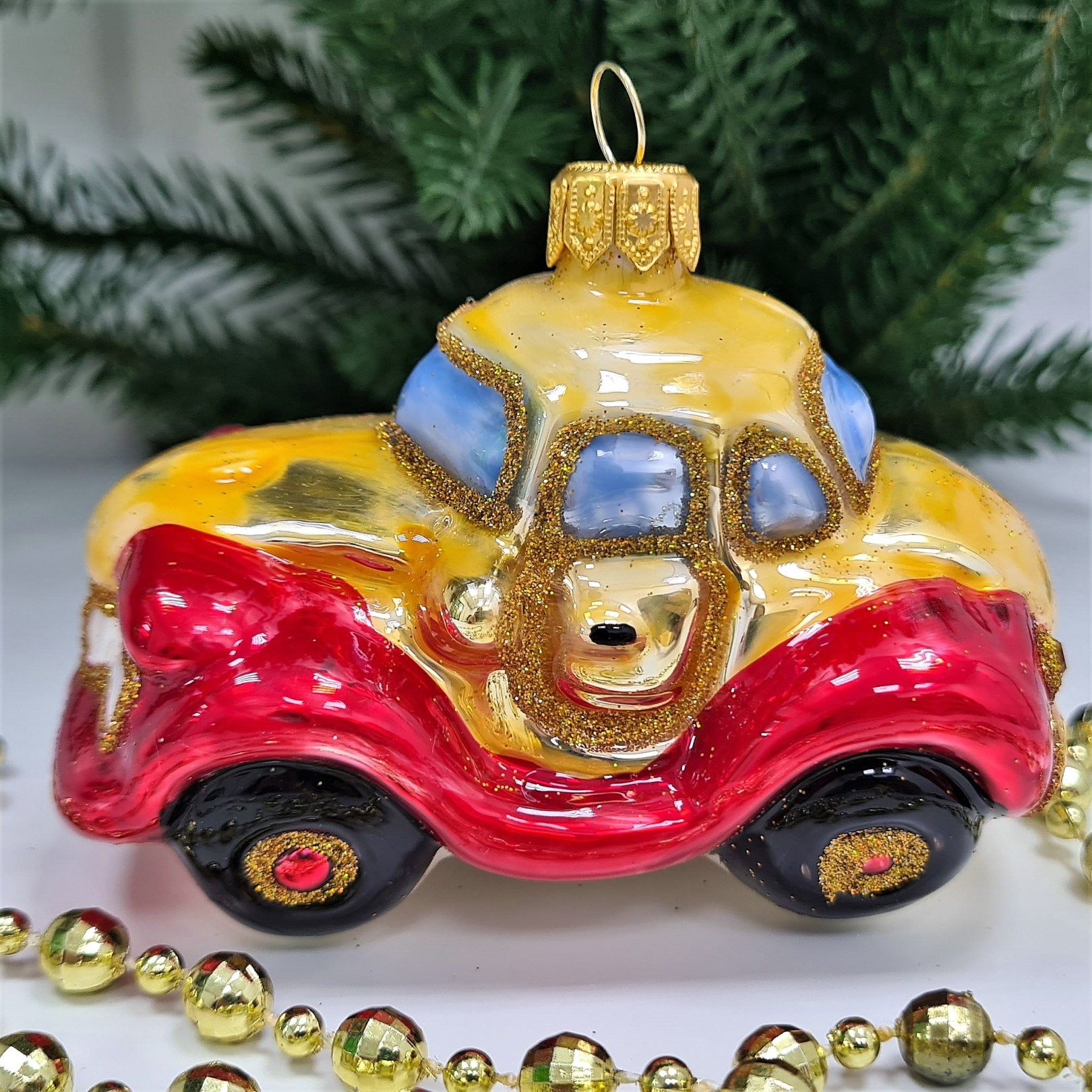 фото Стеклянная елочная игрушка Машинка