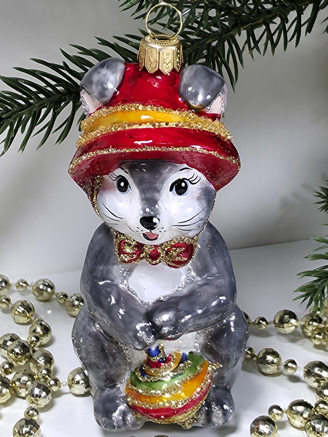 фото Стеклянная елочная игрушка Зайчик с юлой