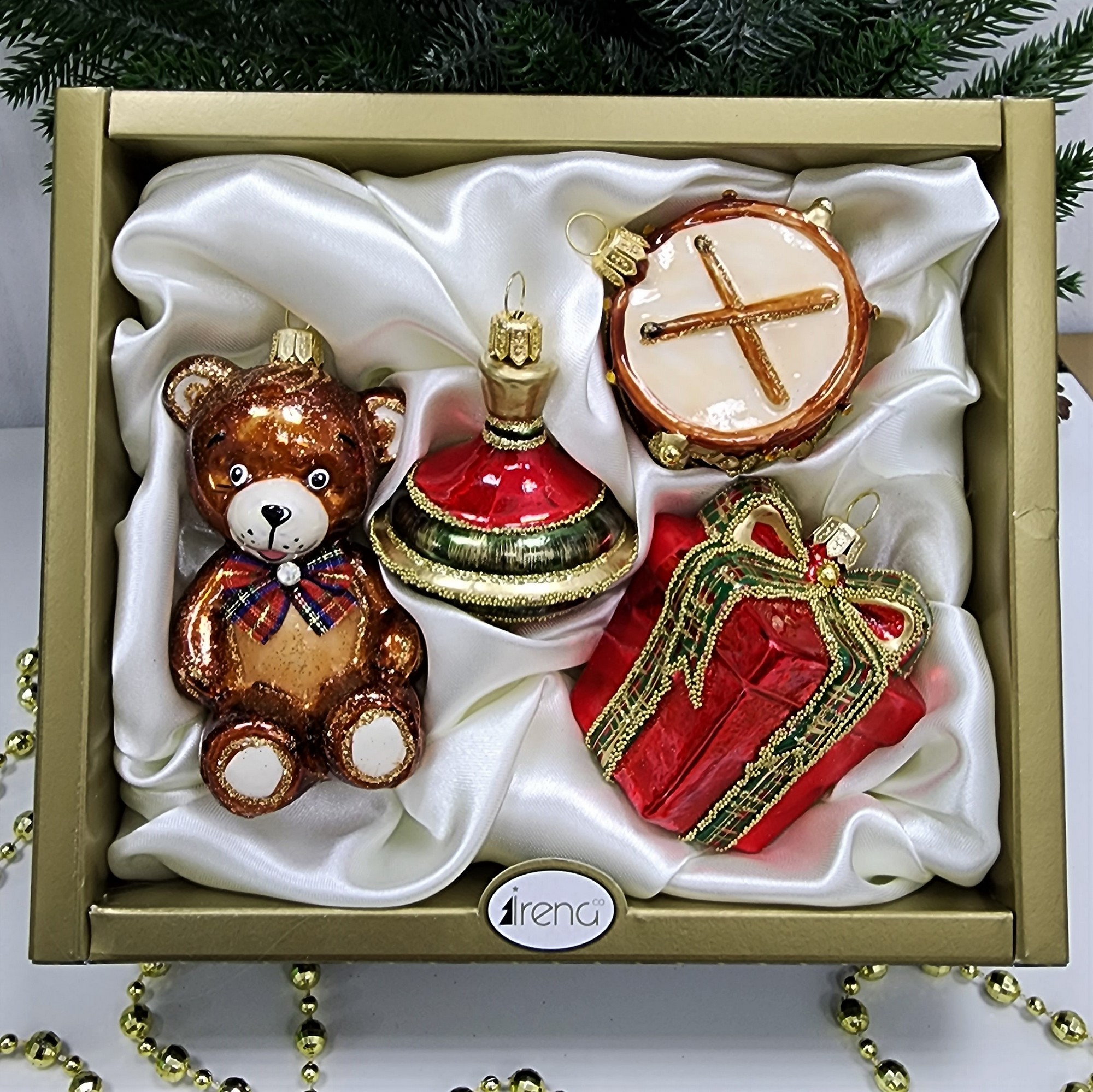 фото Набор ёлочных игрушек Мишка, юла, барабан и подарок