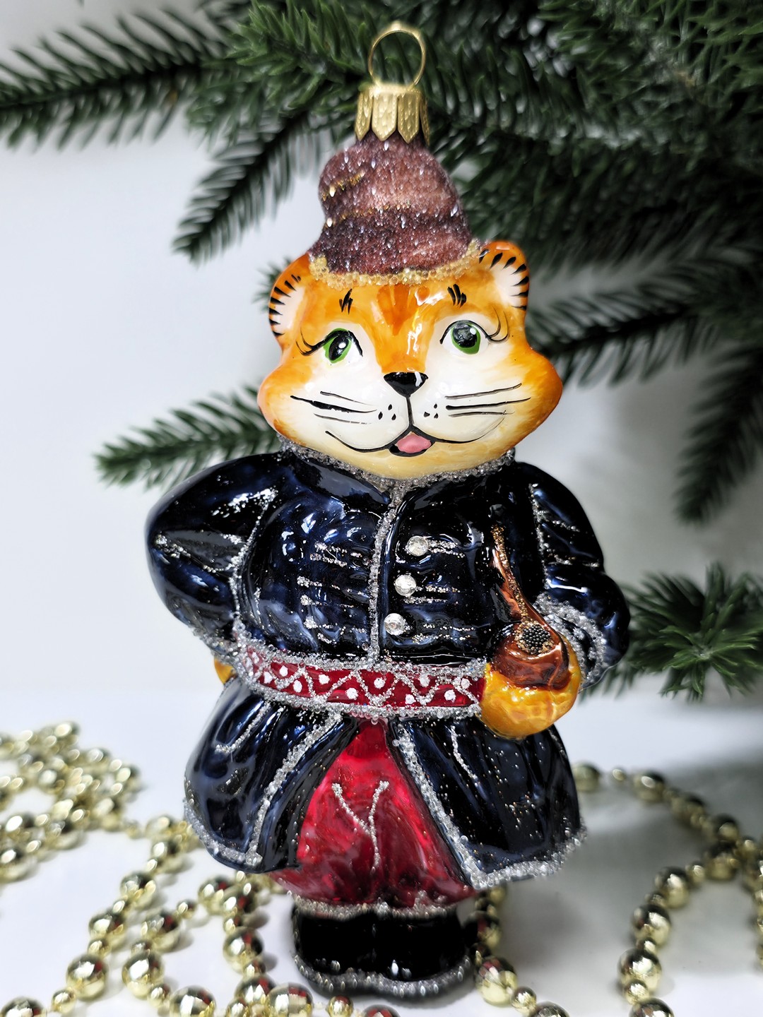 фото Стеклянная елочная игрушка Котофей