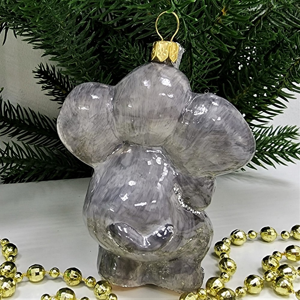 фото Стеклянная елочная игрушка Слоник малый