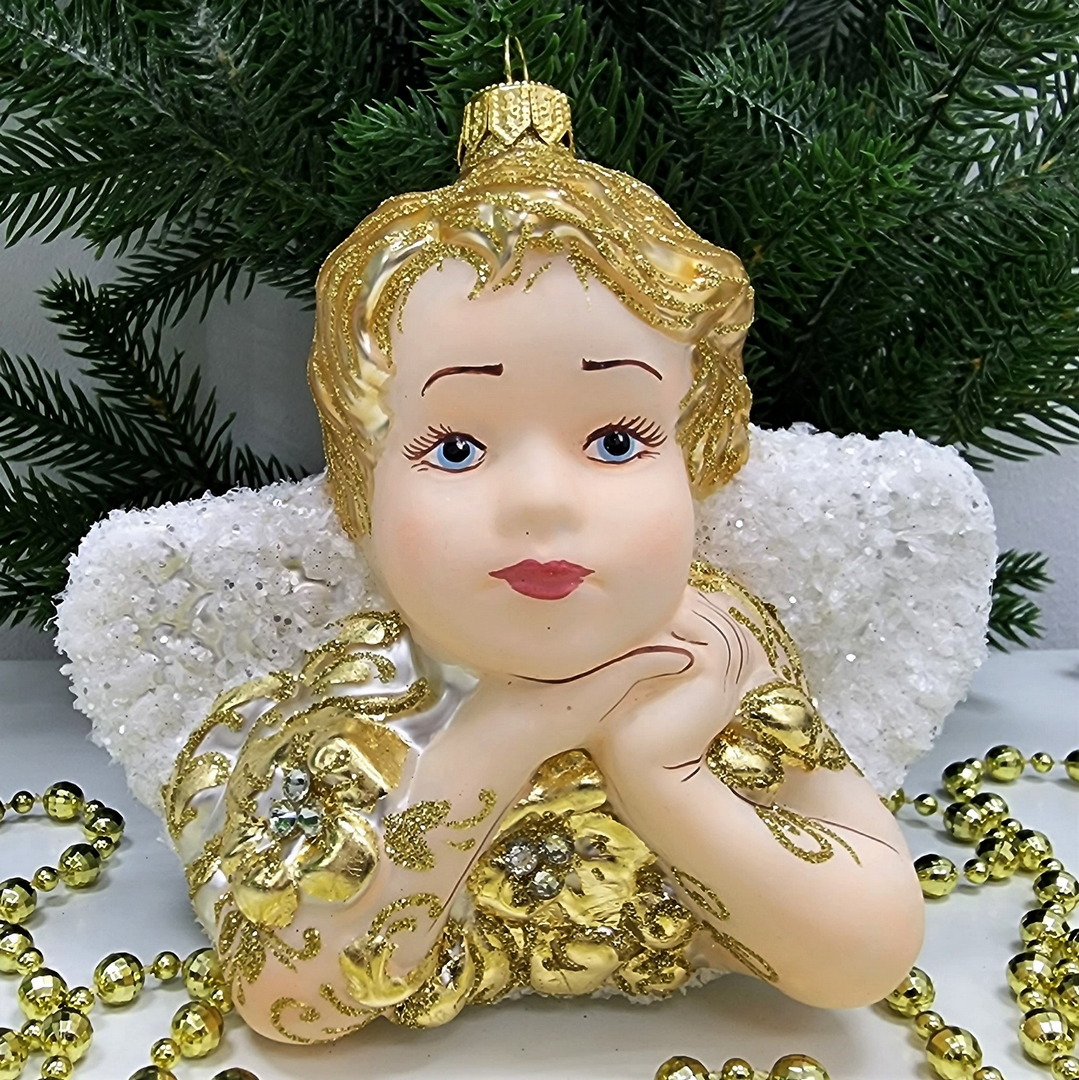 фото Стеклянная елочная игрушка Ангел большой-2