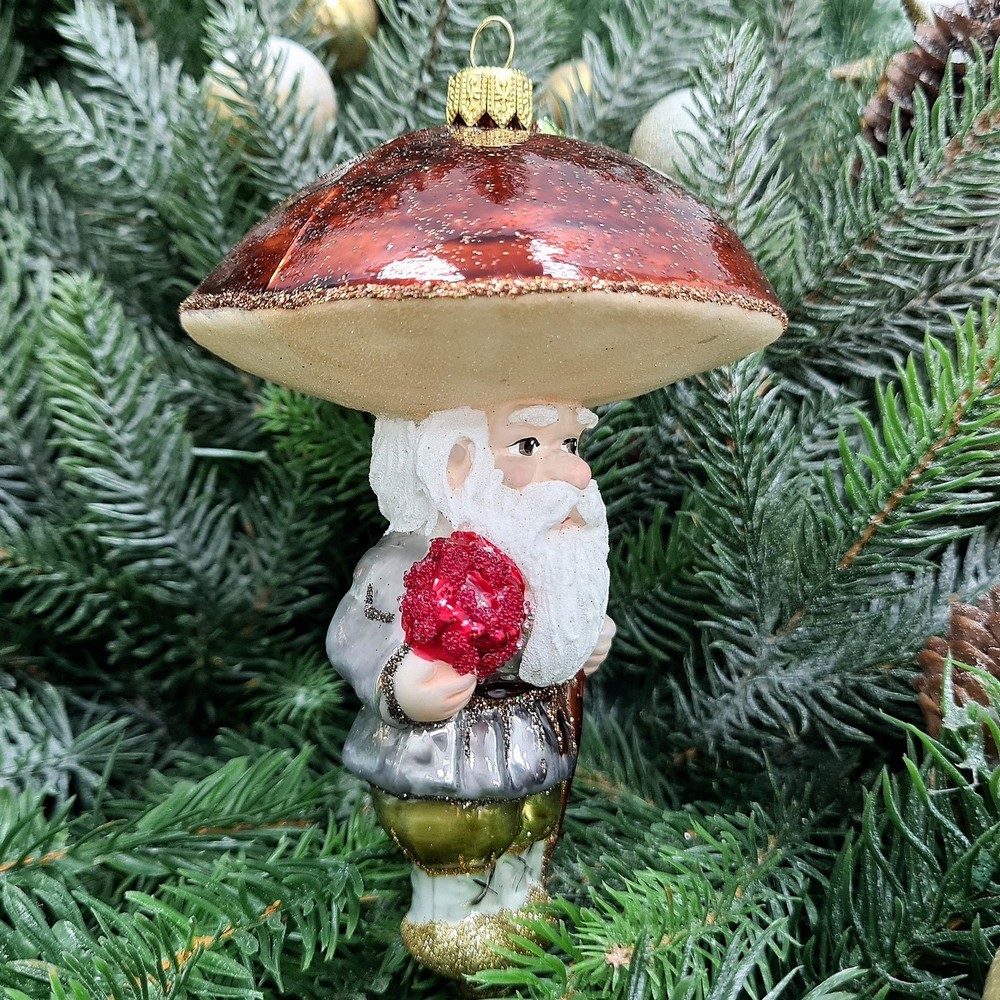 фото Стеклянная елочная игрушка Гриб Боровик