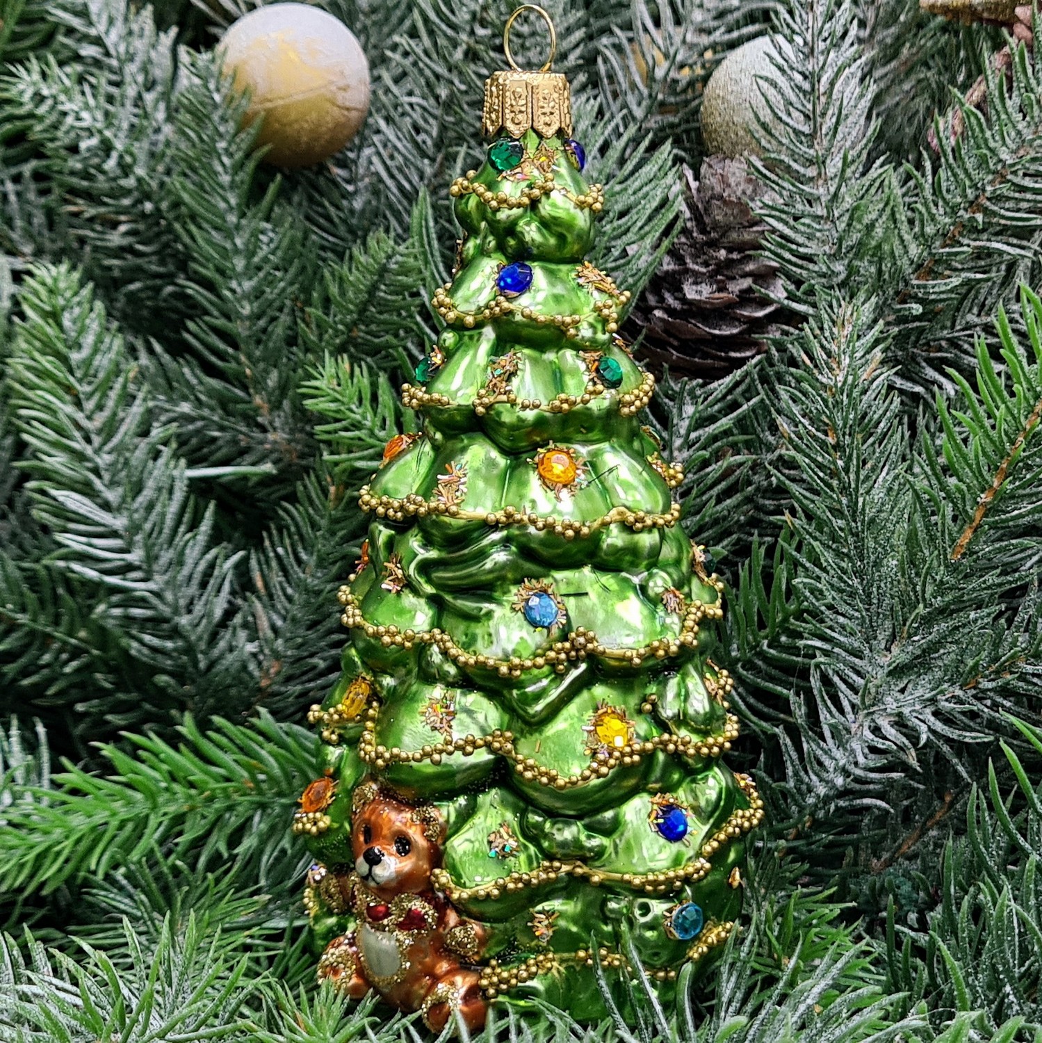 фото Стеклянная елочная игрушка Елочка с лошадкой