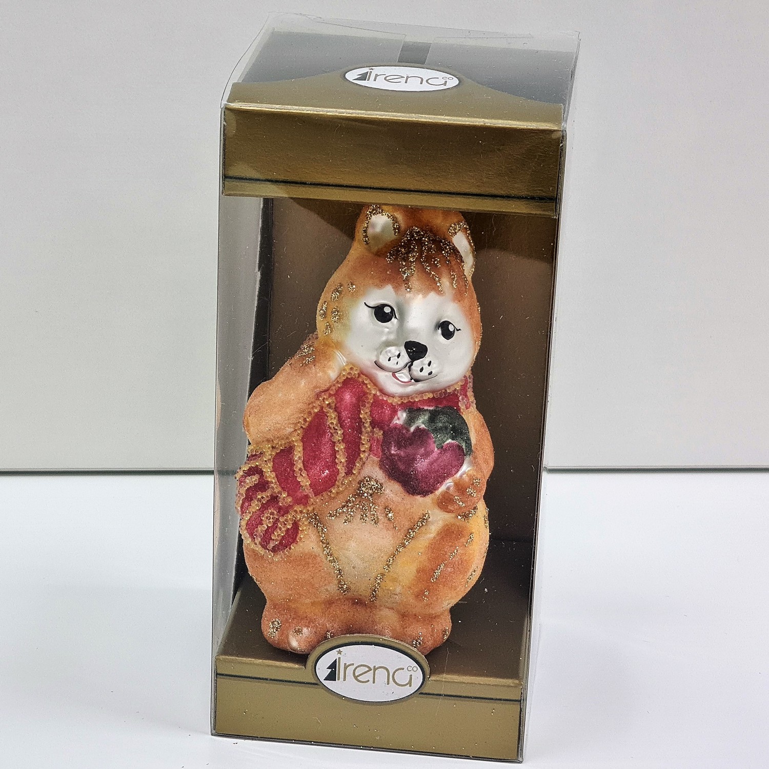 фото Стеклянная елочная игрушка Белочка с орехом сахар малая