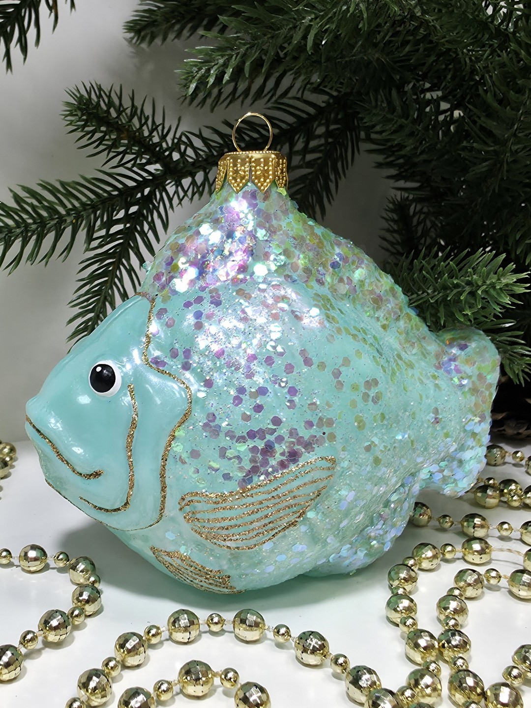 фото Стеклянная елочная игрушка Рыбка большая