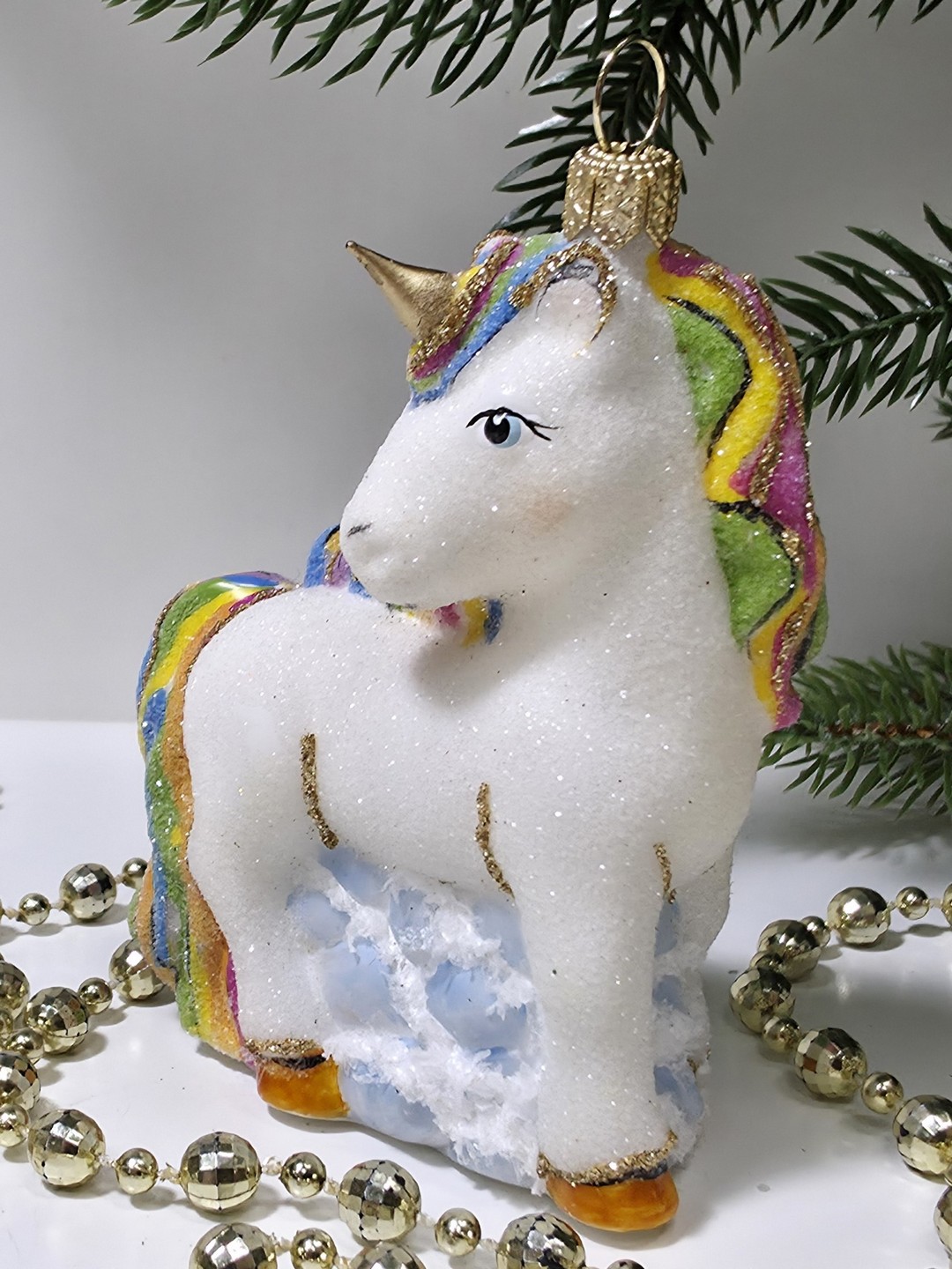 фото Стеклянная елочная игрушка Единорог