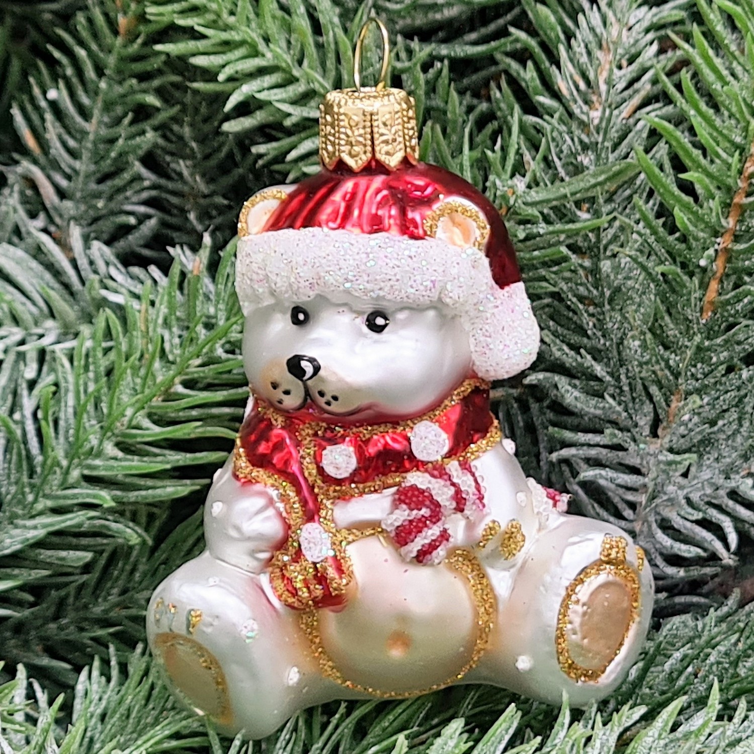 фото Стеклянная елочная игрушка Мишка Бэби