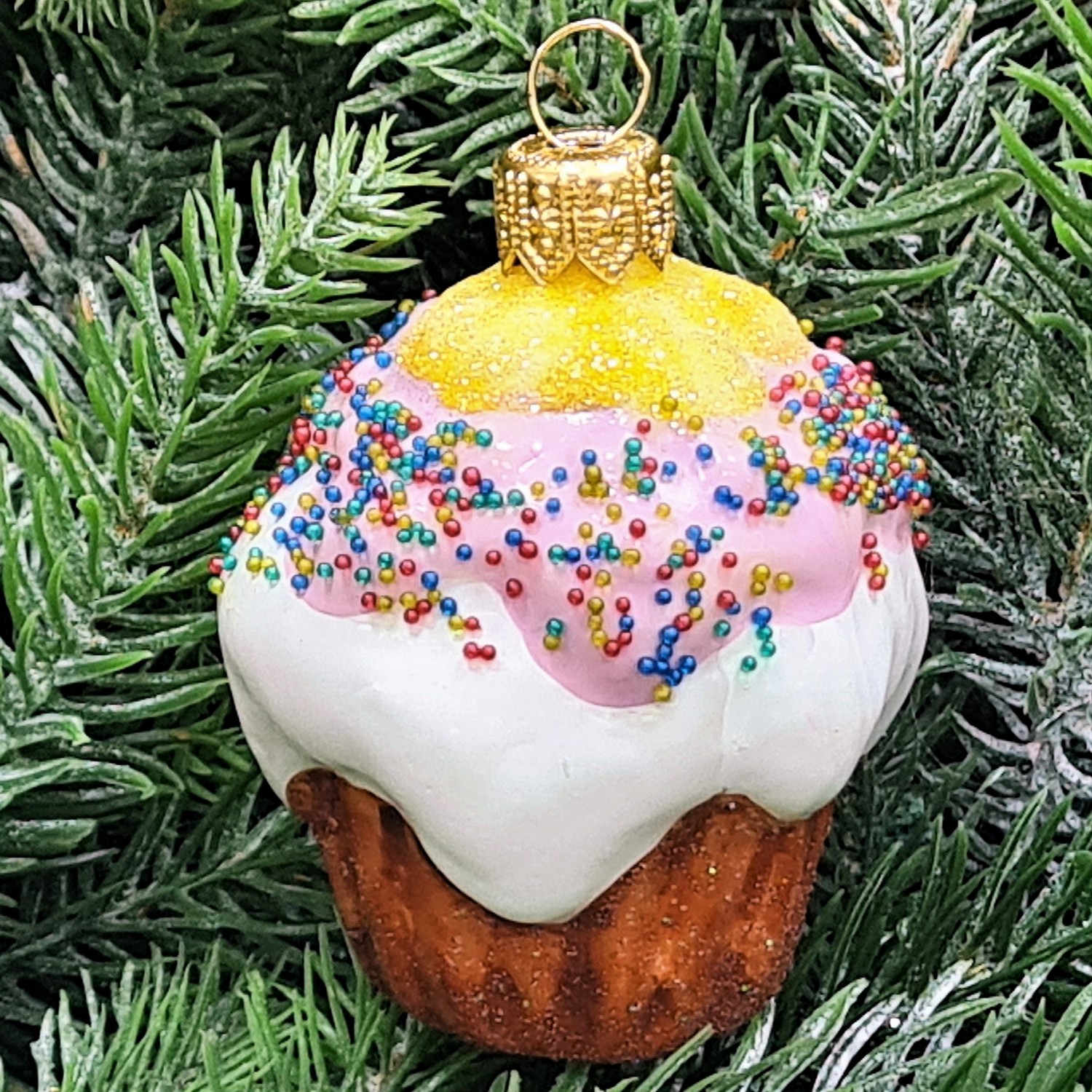 фото Стеклянная елочная игрушка Пирожное