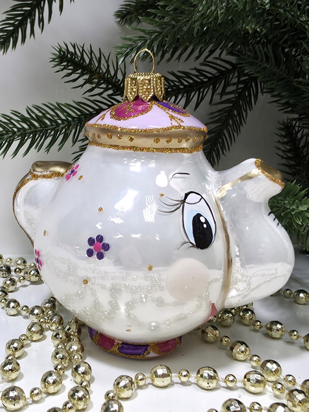 фото Стеклянная елочная игрушка Чайник