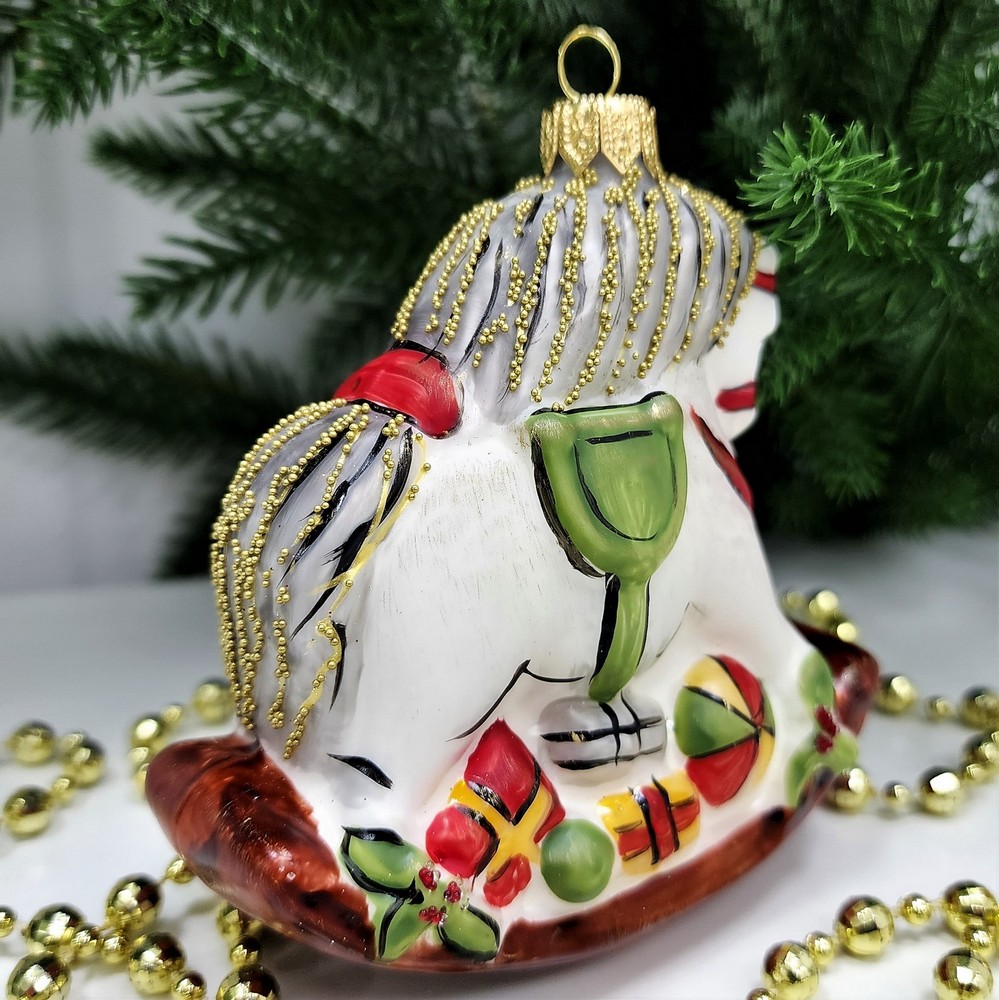 фото Стеклянная елочная игрушка Лошадка-качалка винтаж