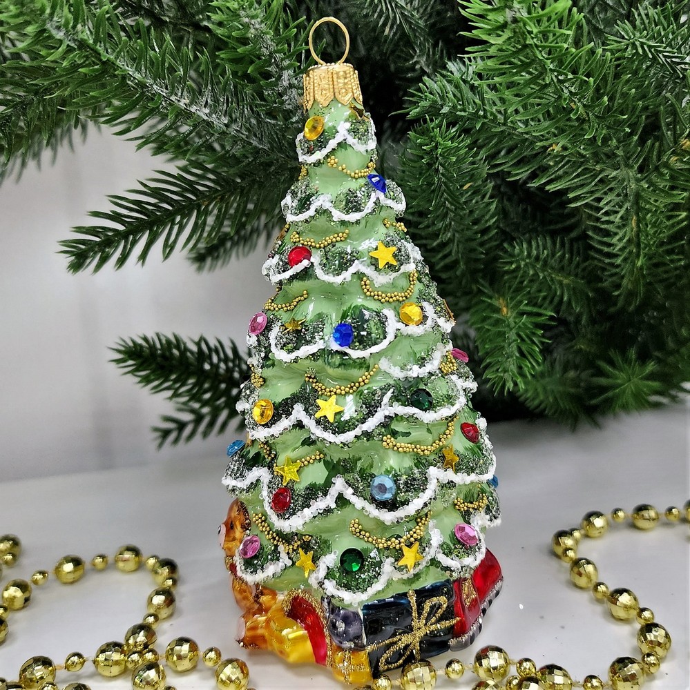 фото Стеклянная елочная игрушка Елочка с лошадкой винтаж