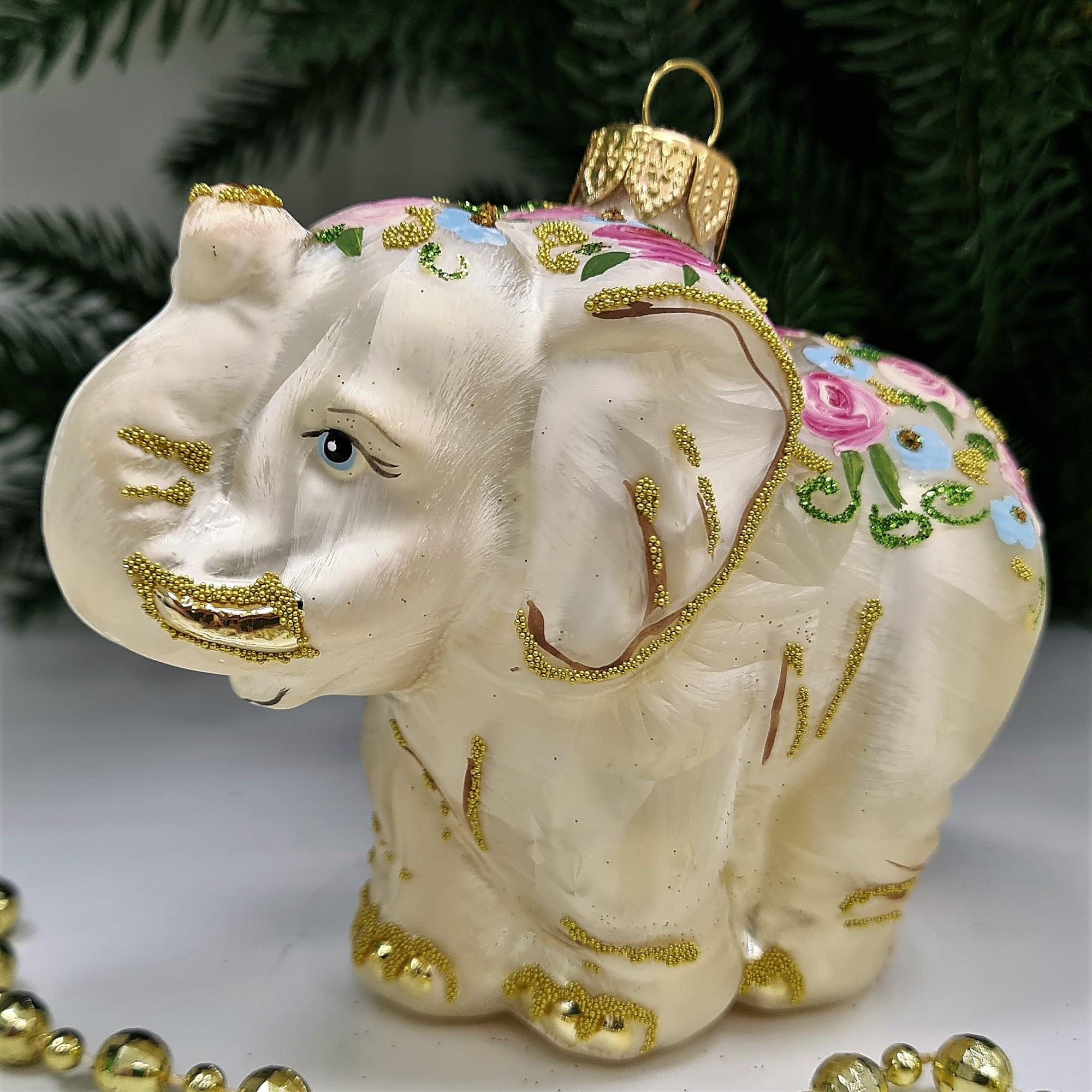 фото Стеклянная елочная игрушка Слон версаль