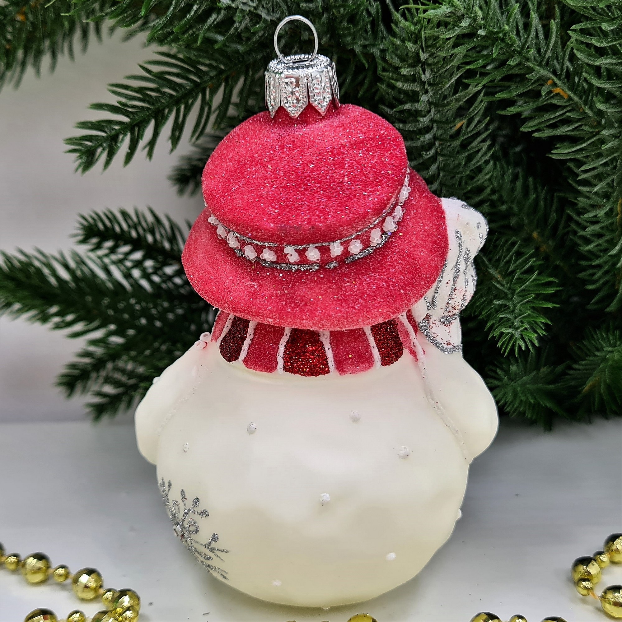 фото Стеклянная елочная игрушка Снеговик