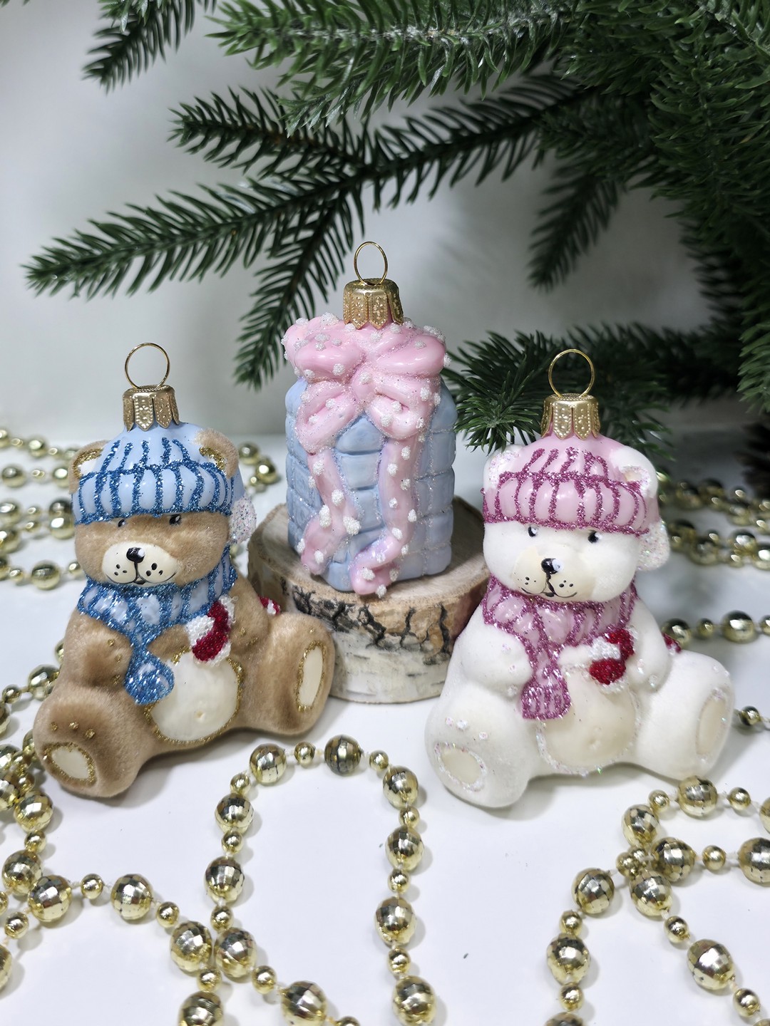 фото Набор ёлочных игрушек Два мишки и подарок