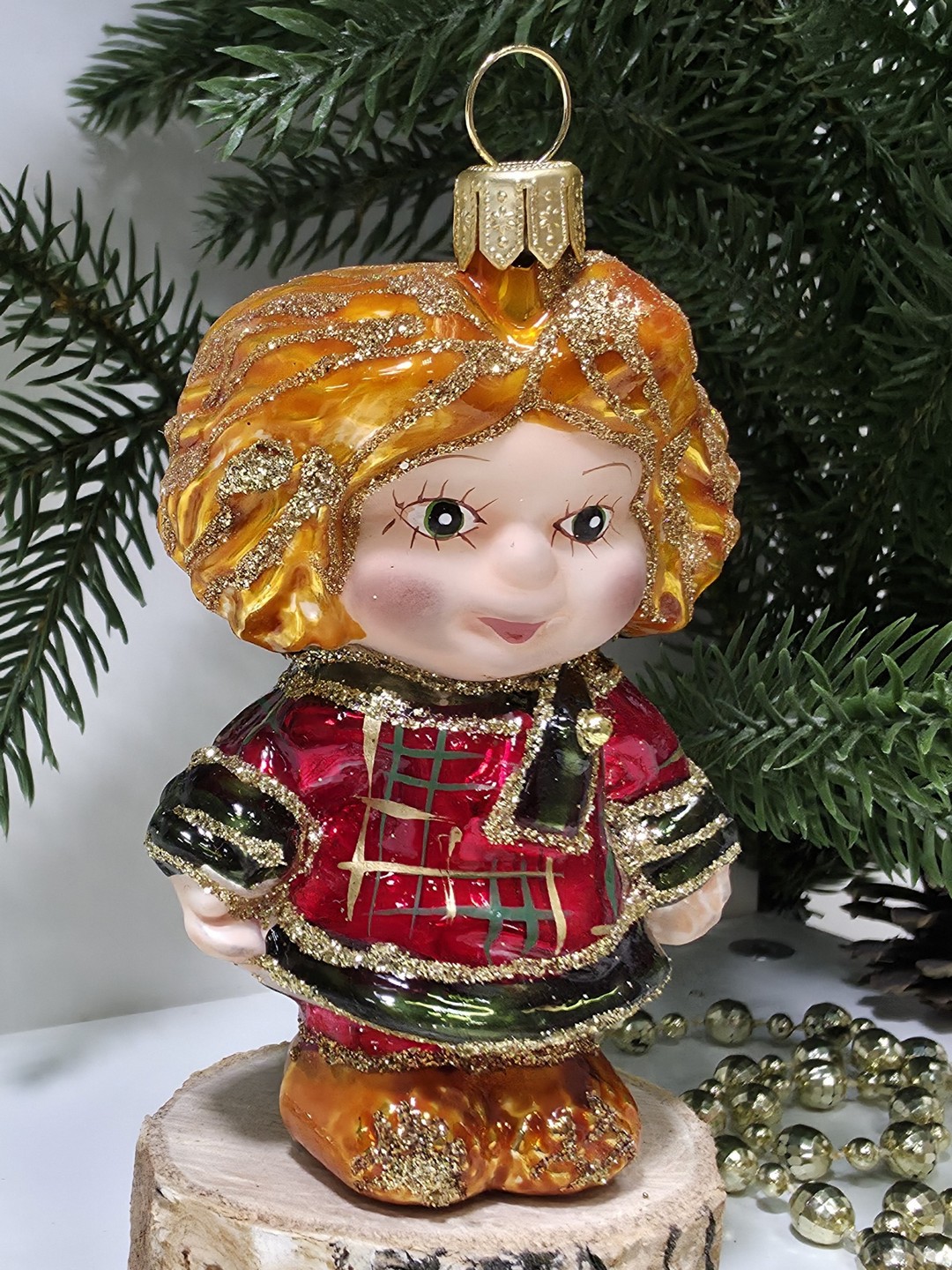 фото Стеклянная елочная игрушка Лохматый мальчик