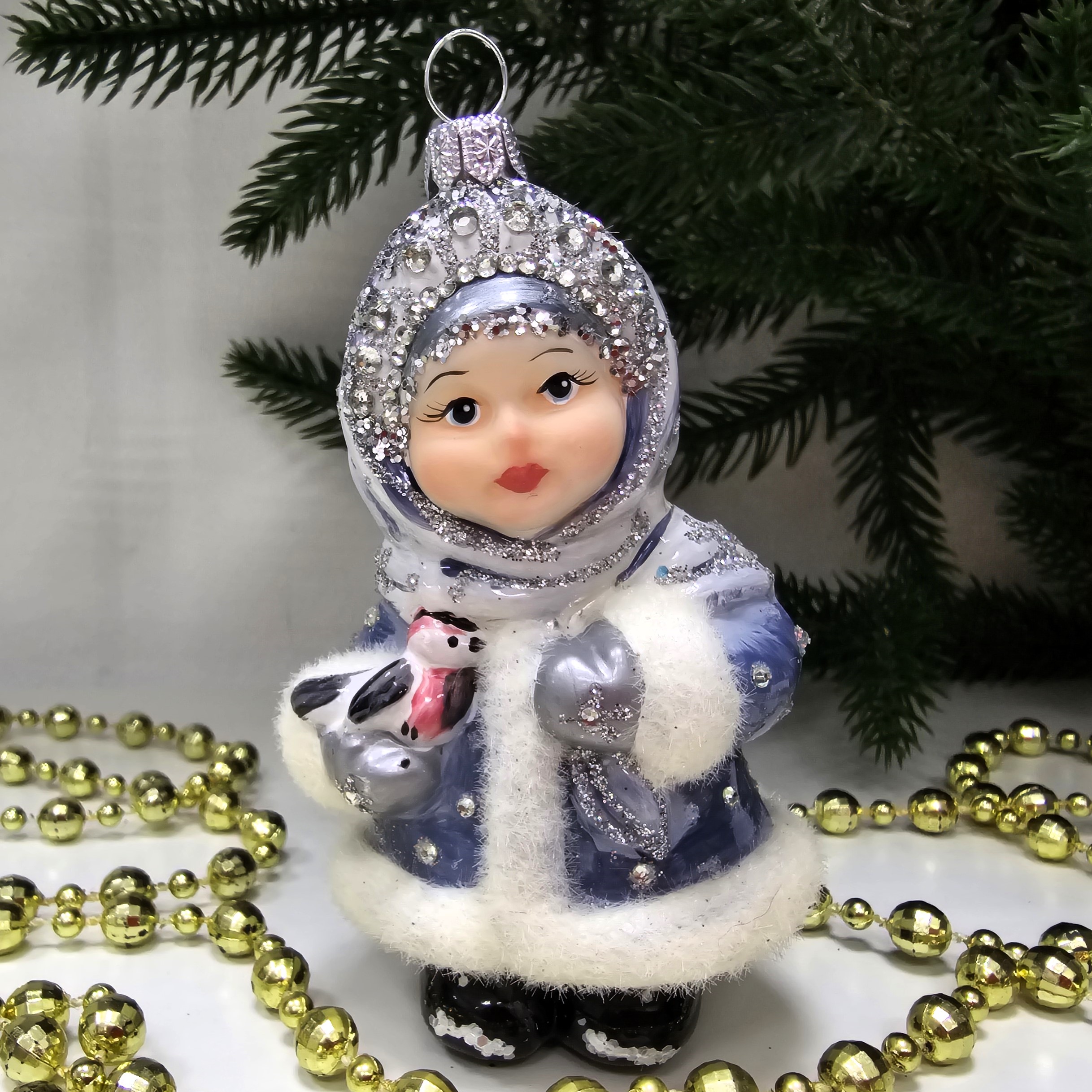 фото Стеклянная елочная игрушка Снегурочка глянец