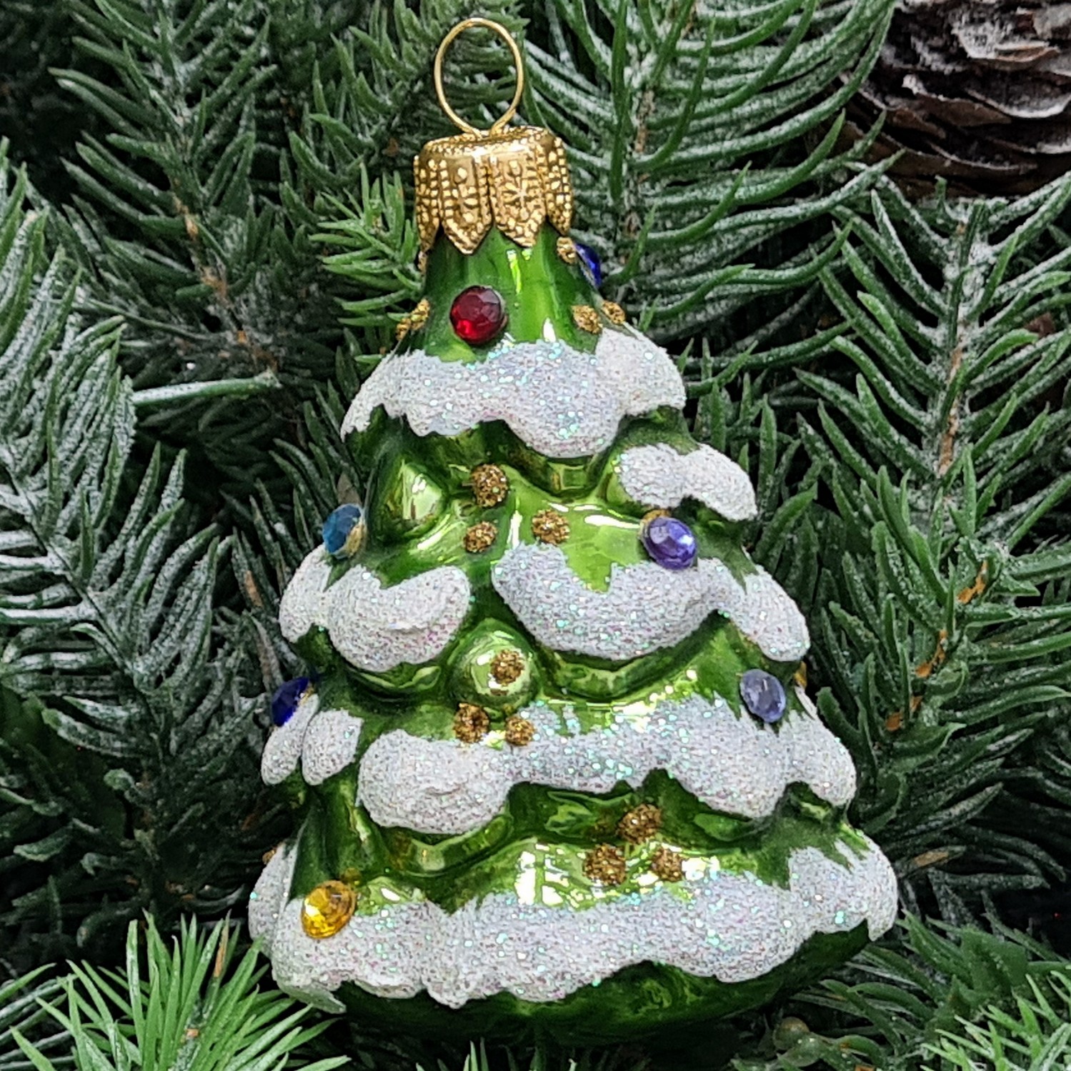 фото Стеклянная елочная игрушка Елочка мини с камнями