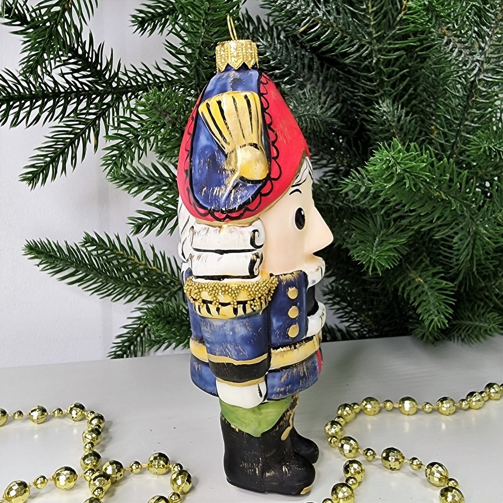 фото Стеклянная елочная игрушка Щелкунчик винтаж синий