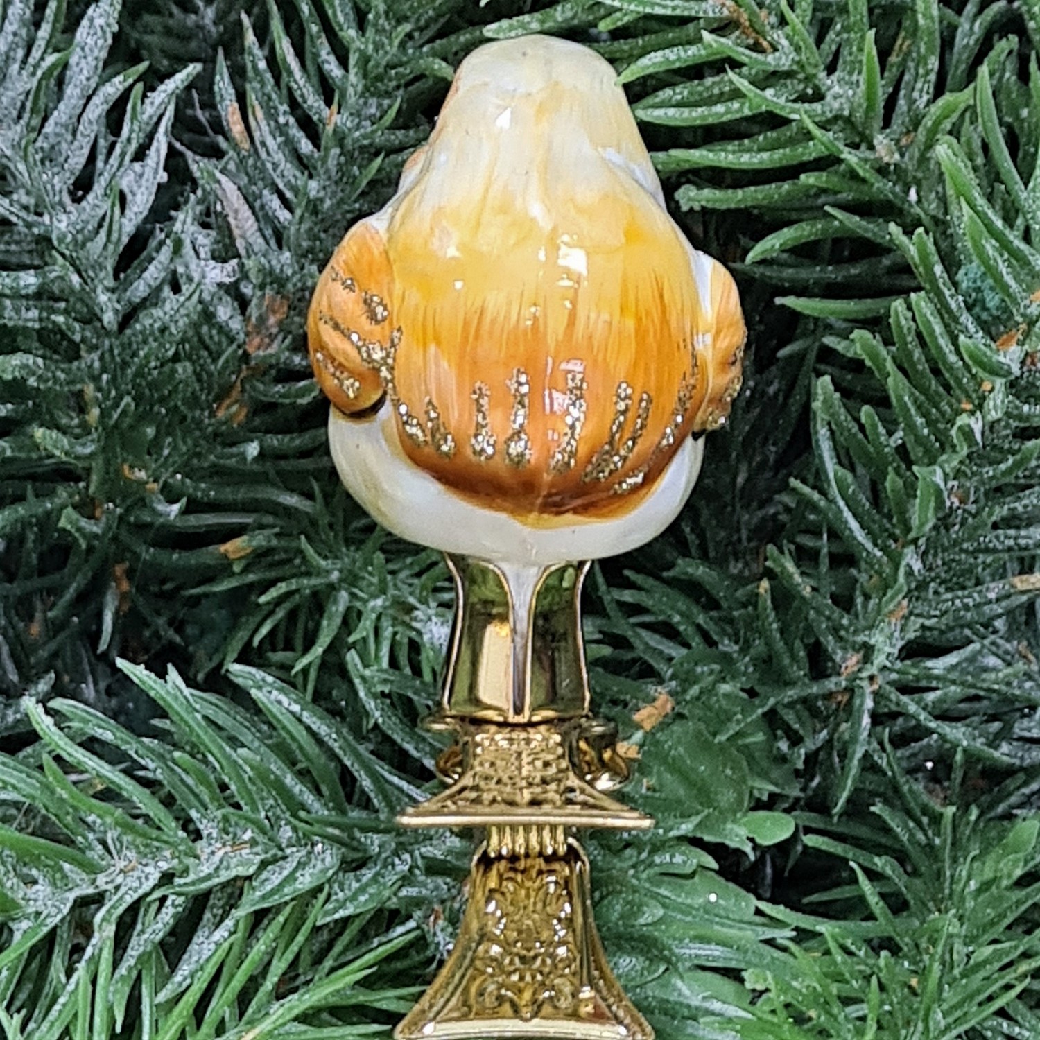 фото Стеклянная елочная игрушка Цыпленок на прищепке