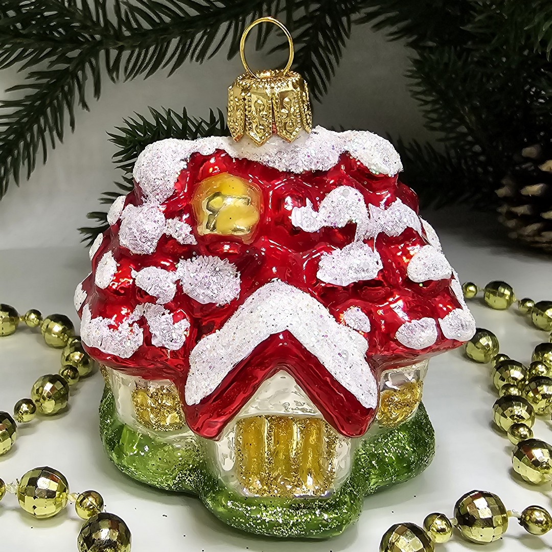 фото Стеклянная елочная игрушка Домик викторианский