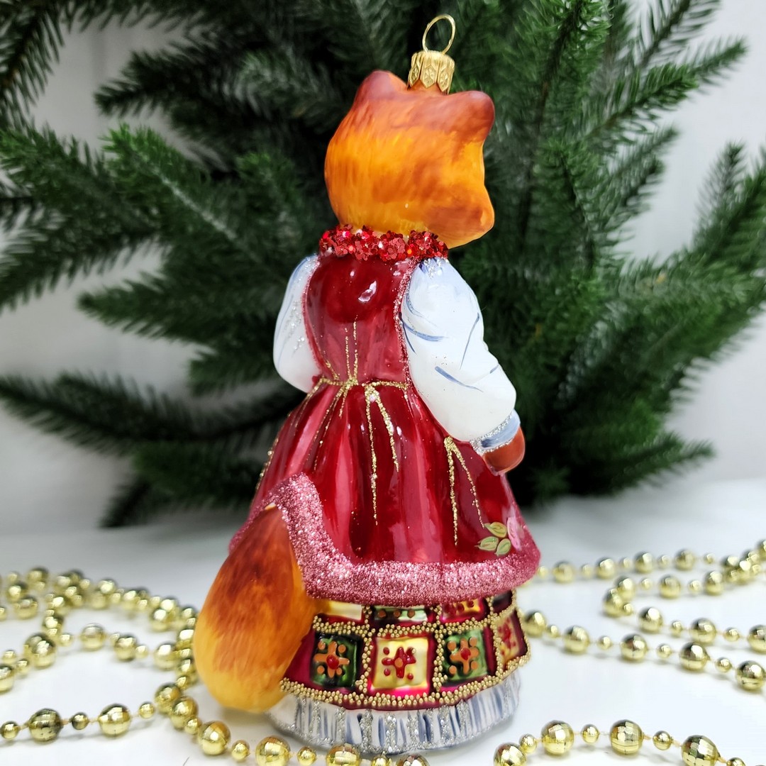 фото Стеклянная елочная игрушка Лиса с колобком