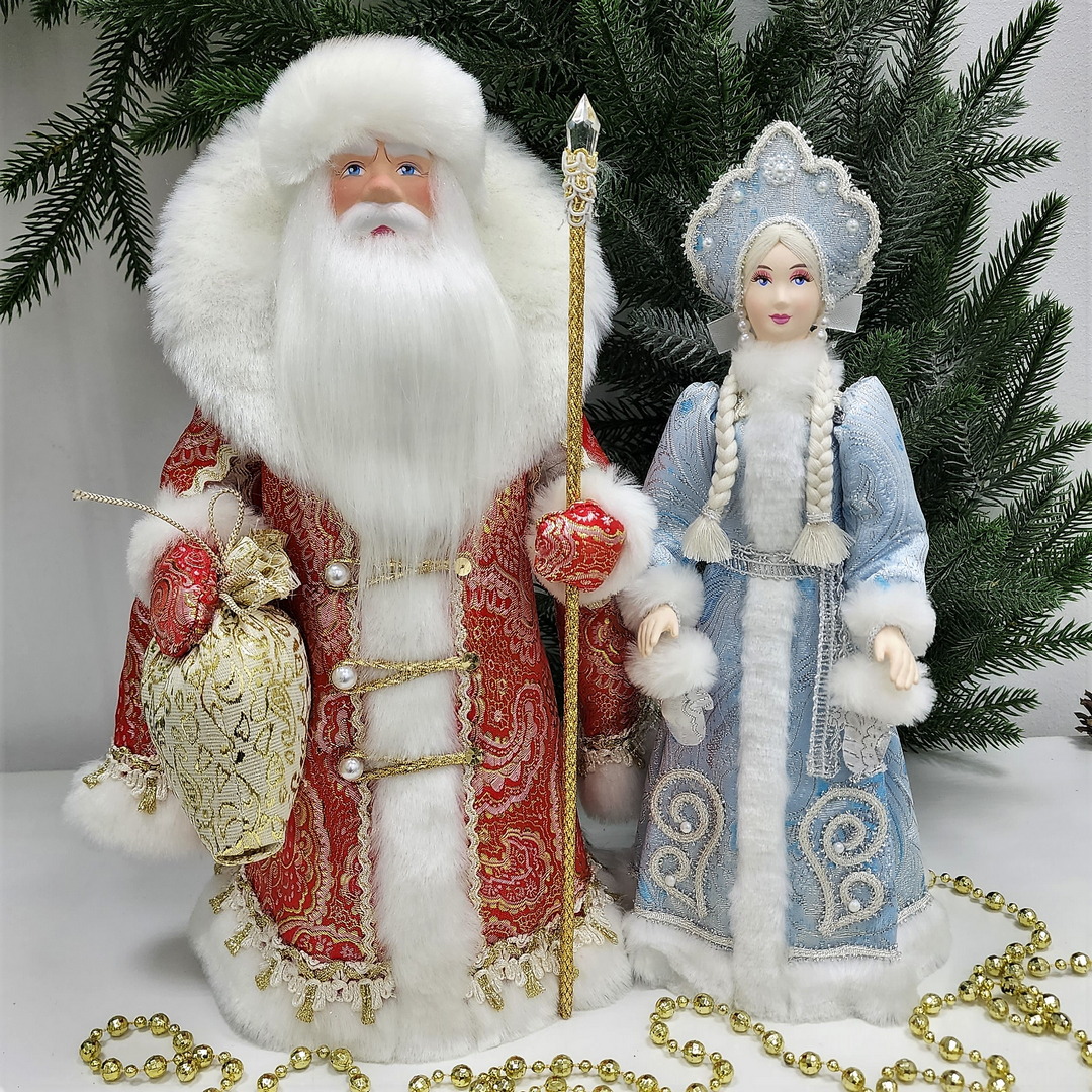 фото Набор Дед Мороз 33 см и Снегурочка 30 см из ткани №110