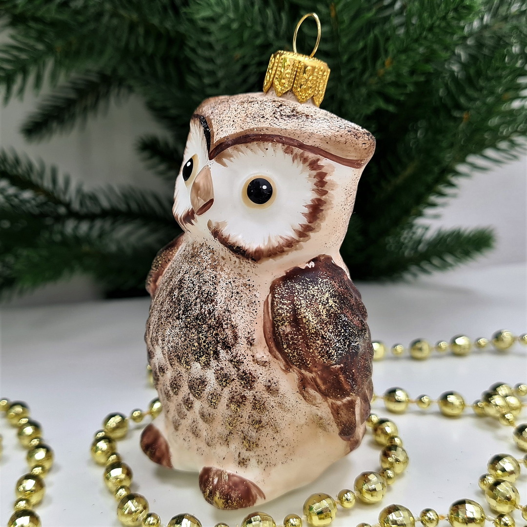 фото Стеклянная елочная игрушка Сова винтаж