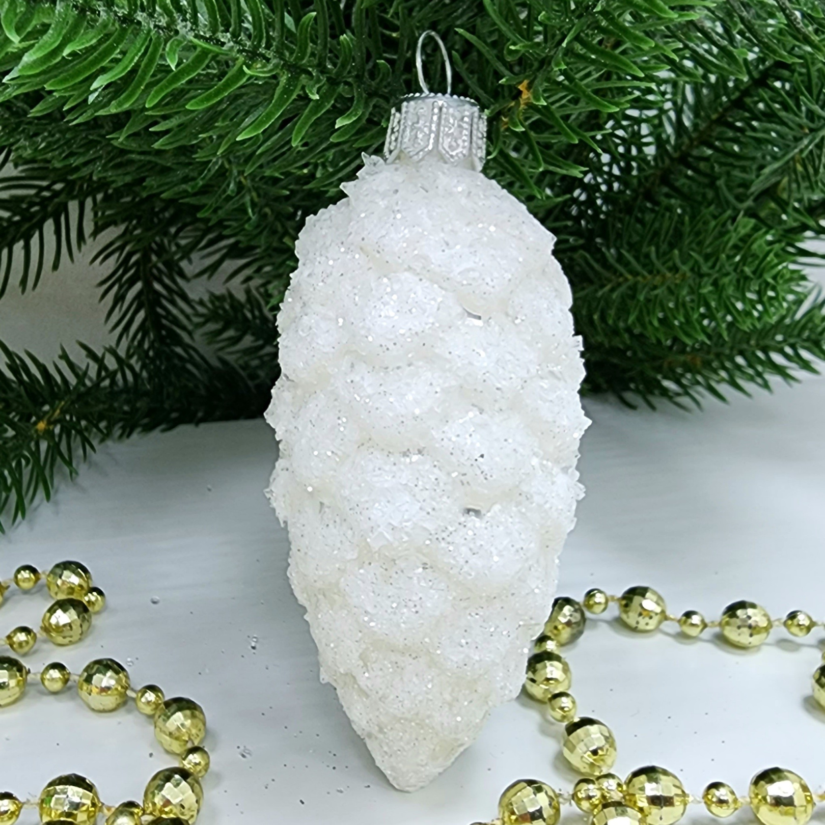 фото Стеклянная елочная игрушка Шишка 8 см