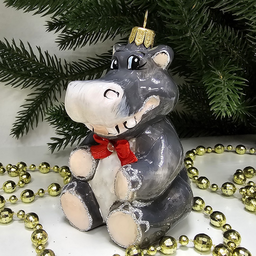 фото Стеклянная елочная игрушка Бегемотик