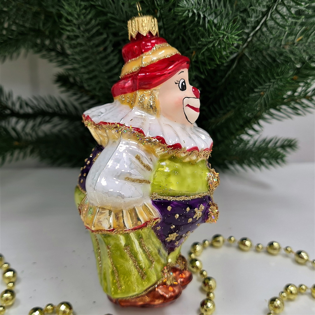 фото Стеклянная елочная игрушка Клоун в жабо