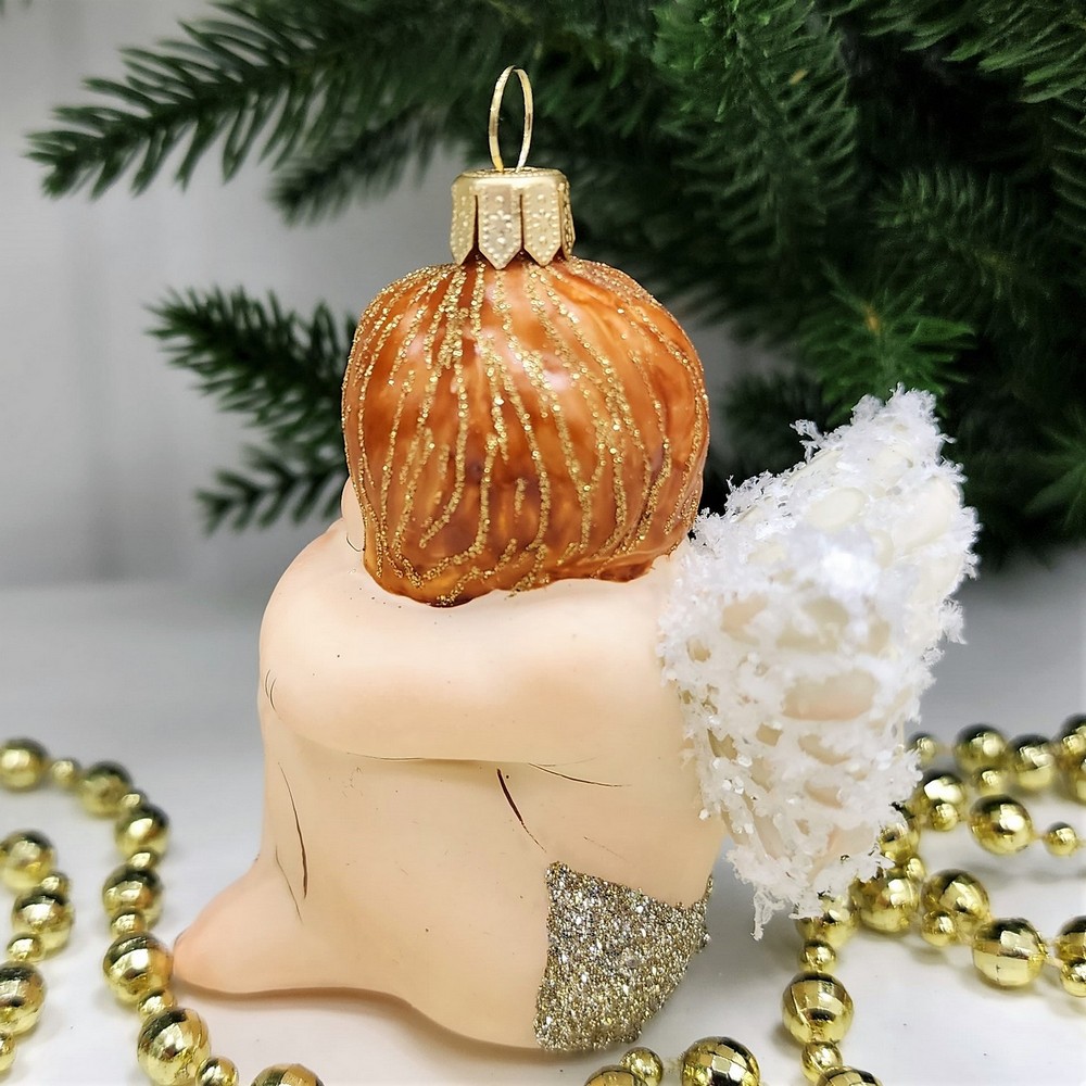 фото Стеклянная елочная игрушка Ангелочек крем