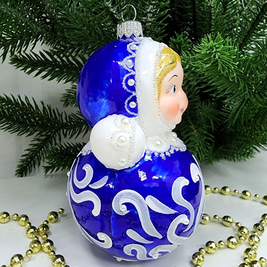 фото Стеклянная елочная игрушка Матрешка неваляшка