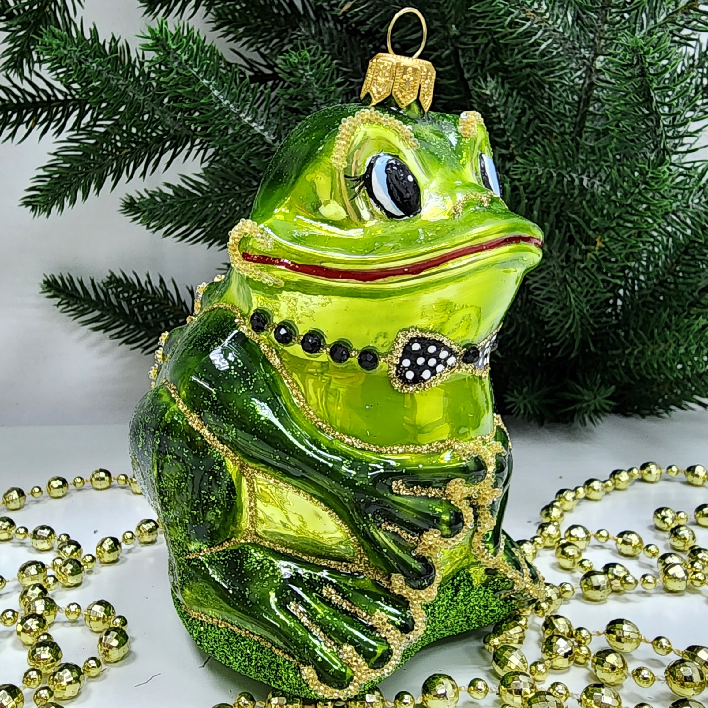 фото Стеклянная елочная игрушка Лягушка-Он