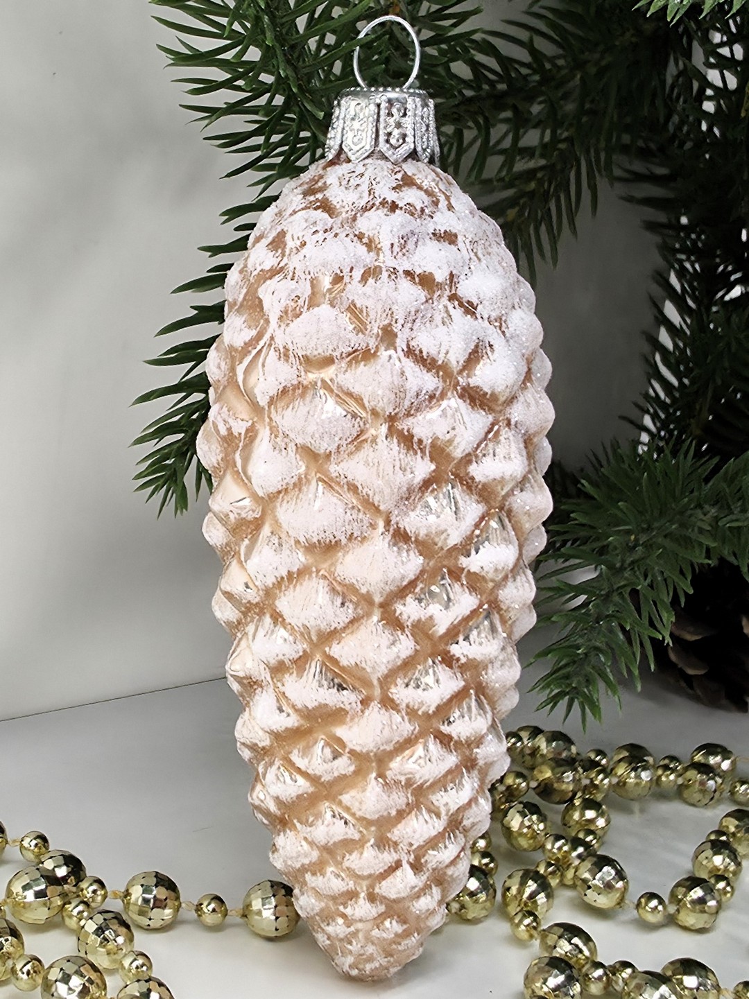 фото Ёлочная игрушка стекло Шишка