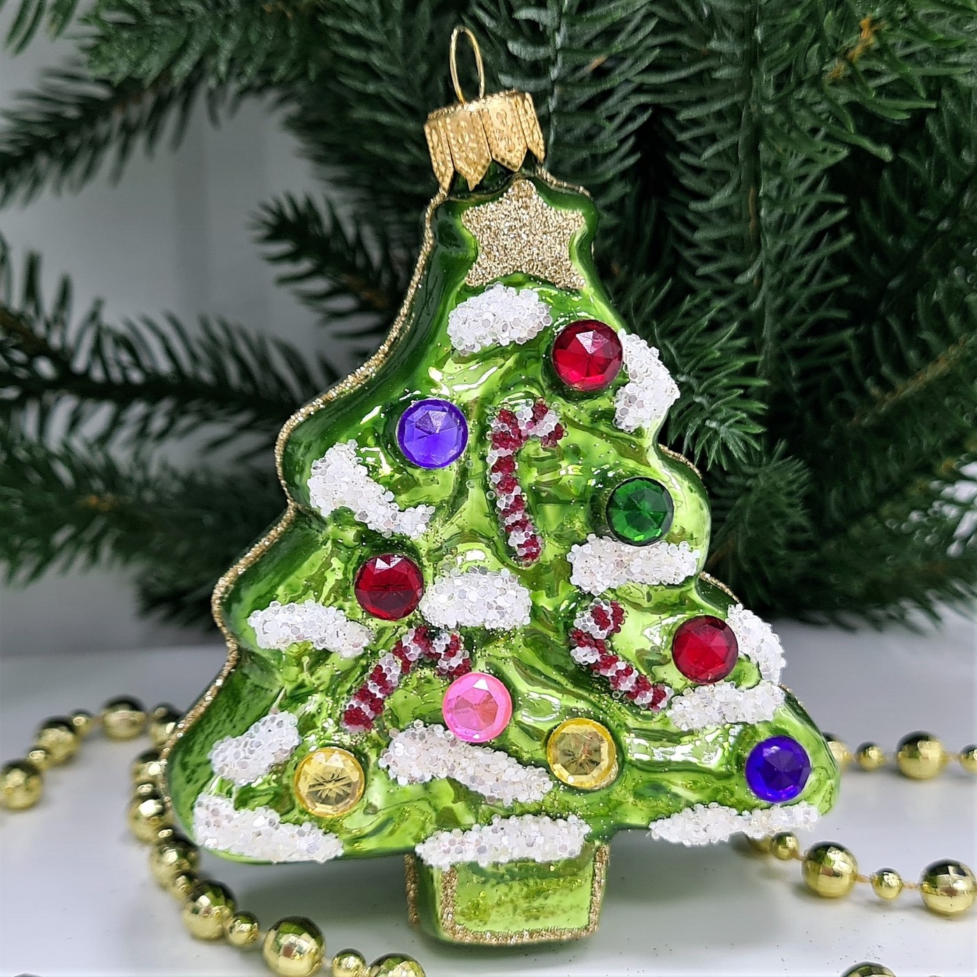 фото Стеклянная елочная игрушка Елочка плоская