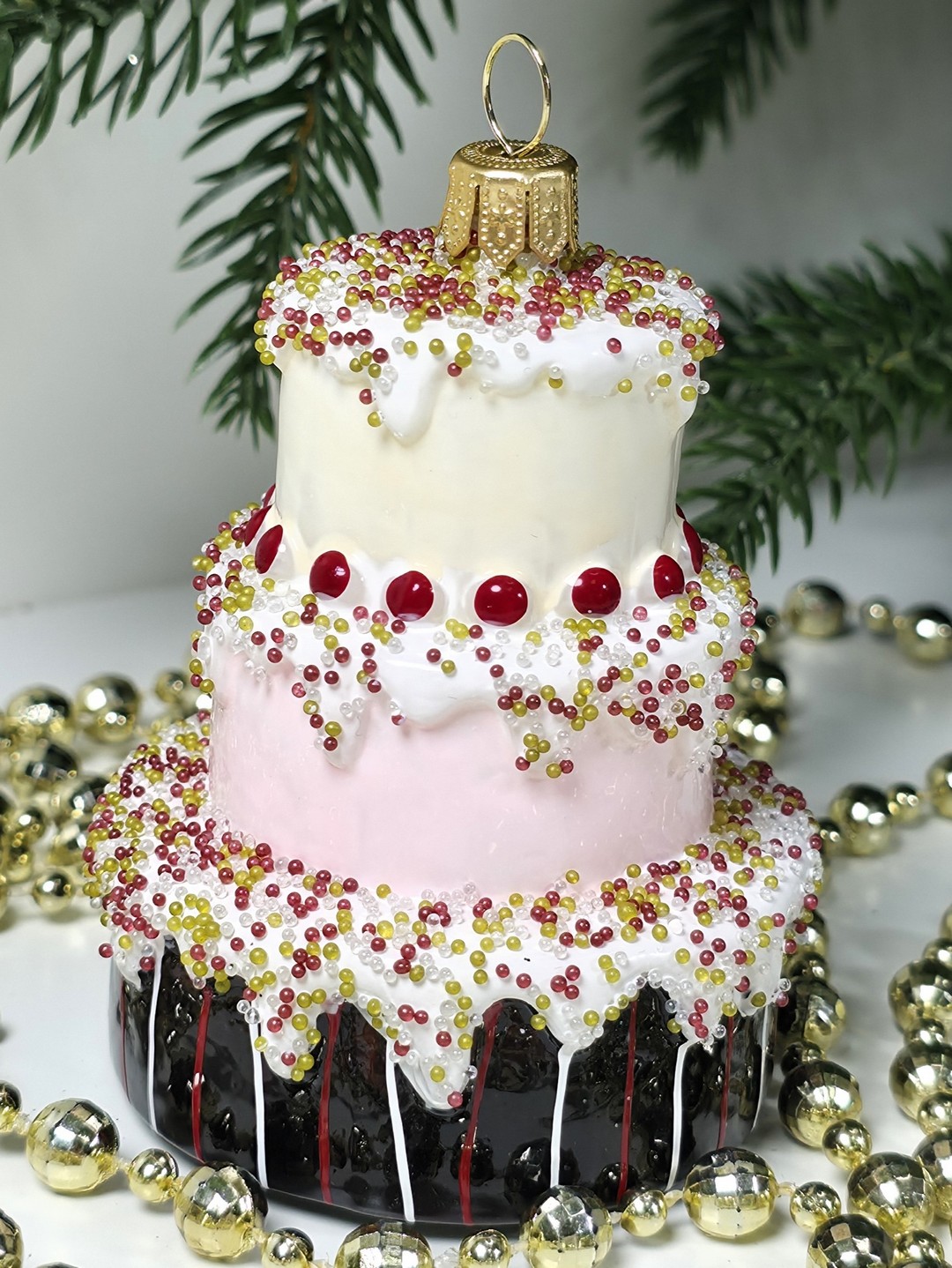 фото Стеклянная елочная игрушка Тортик