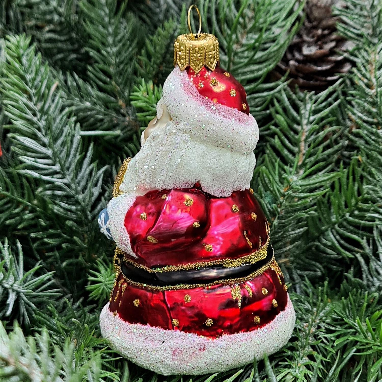 фото Стеклянная елочная игрушка Дед Мороз со звездой