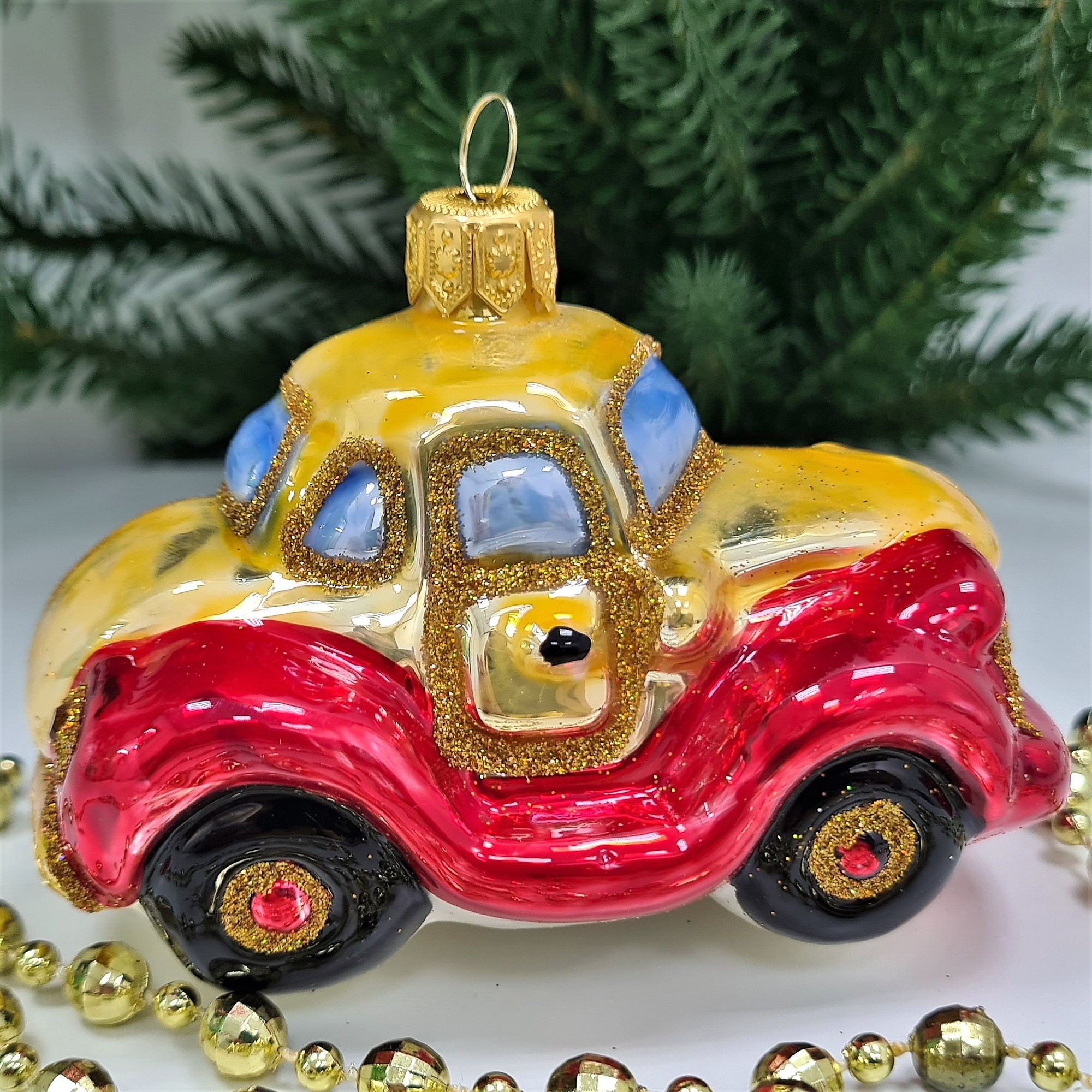 фото Стеклянная елочная игрушка Машинка