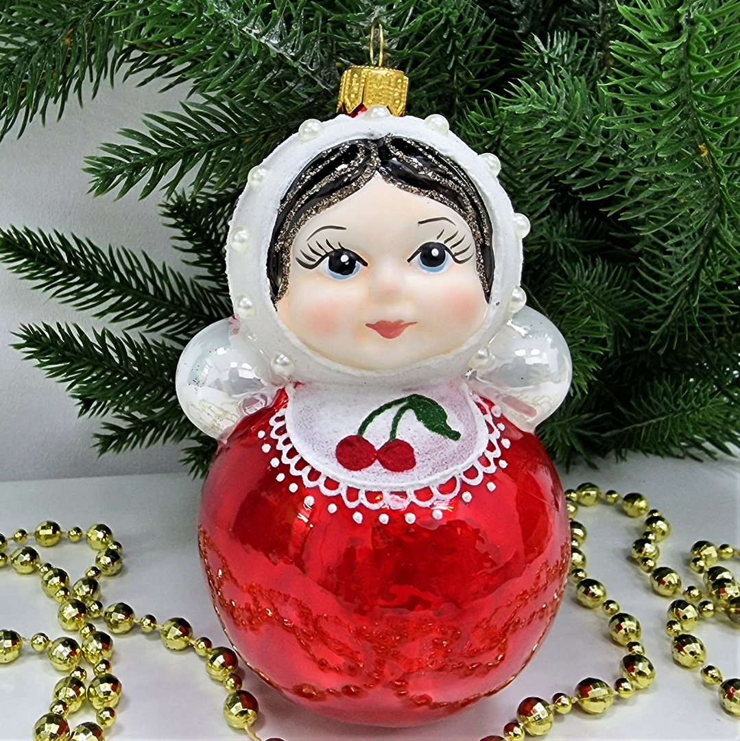 фото Стеклянная елочная игрушка Матрешка неваляшка