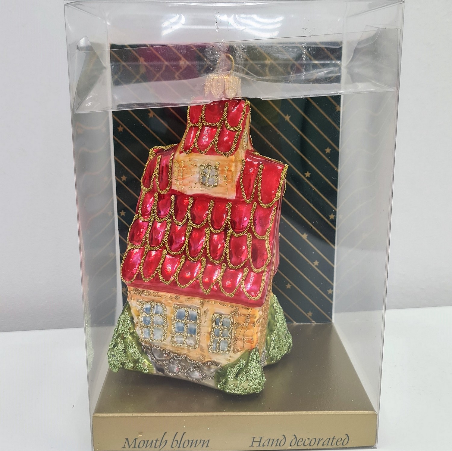 фото Стеклянная елочная игрушка Домик с острой крышей