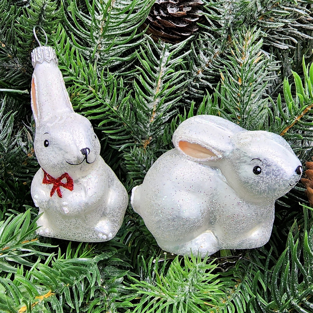 фото Набор ёлочных игрушек Зайчик с бантом и зайчик на прищепке
