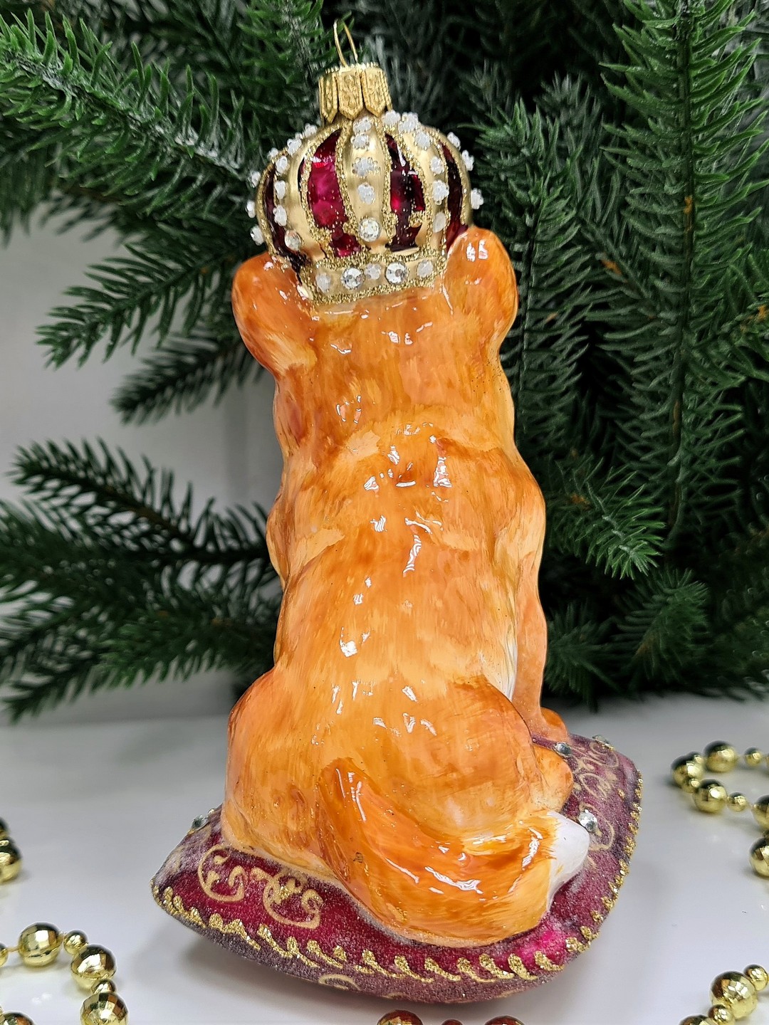 фото Стеклянная елочная игрушка Корги в короне
