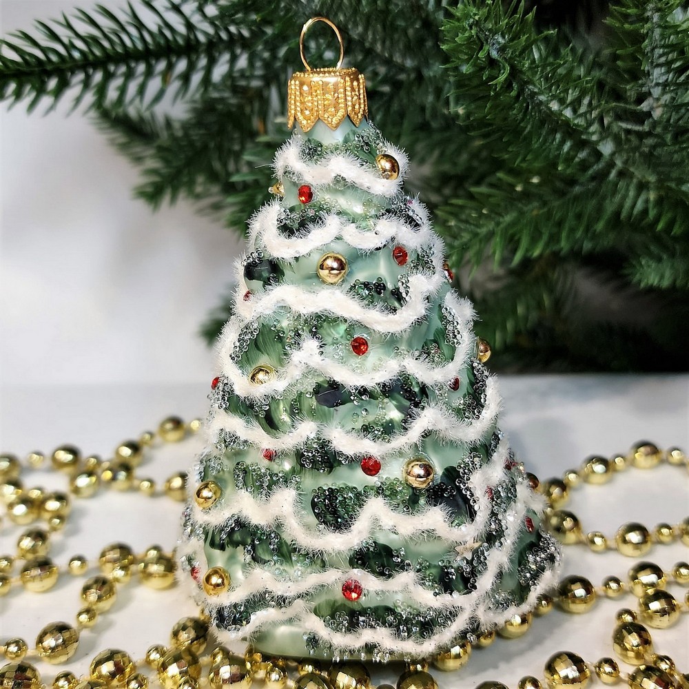 фото Стеклянная елочная игрушка Елочка в снегу