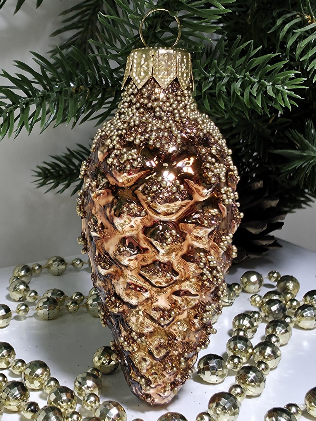 фото Стеклянная елочная игрушка Шишка