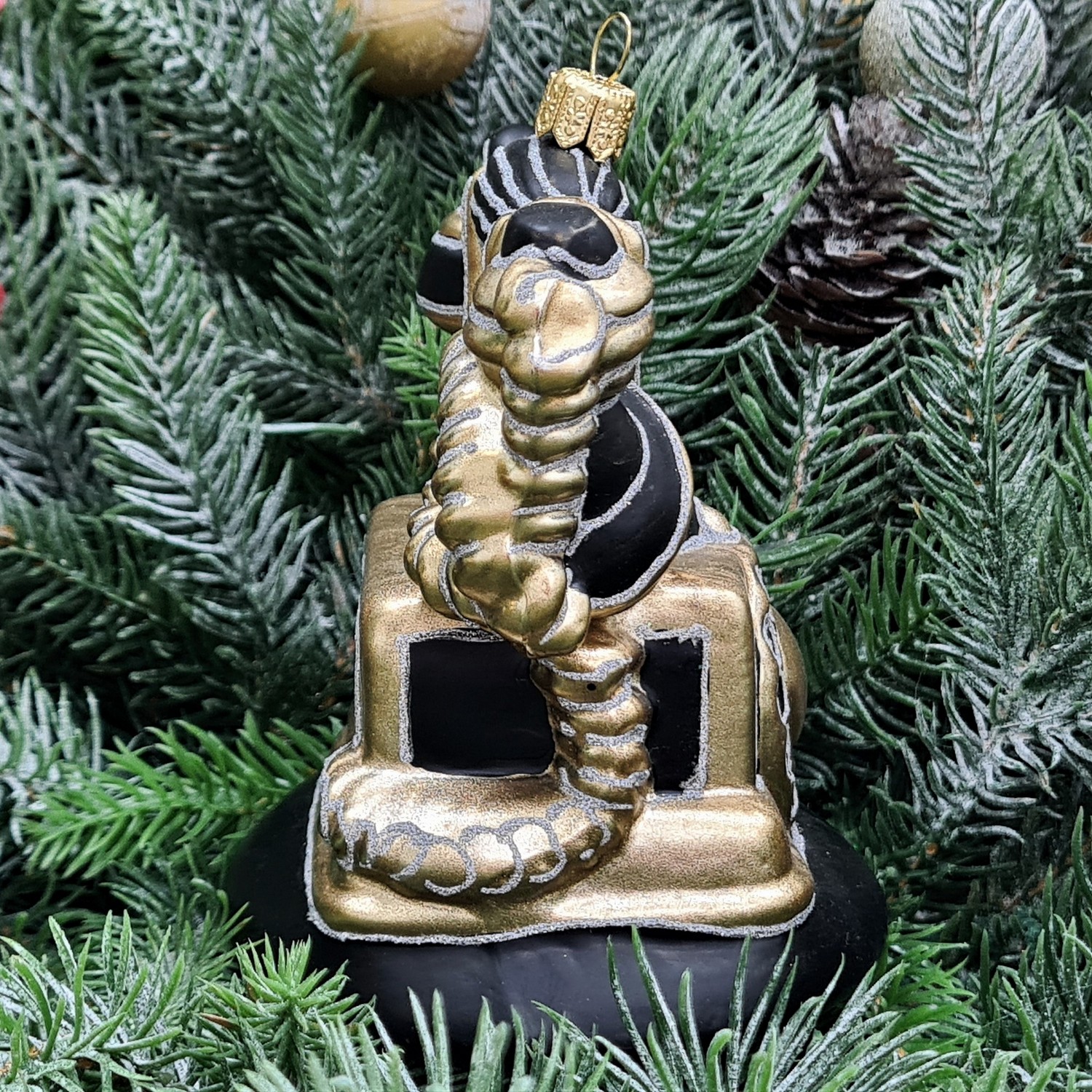 фото Стеклянная елочная игрушка Ретро телефон черный с золотом