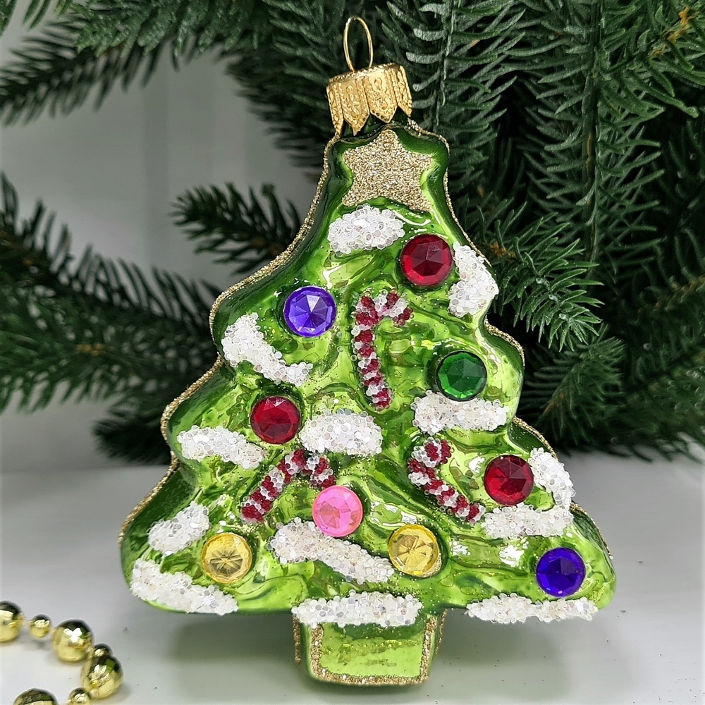 фото Стеклянная елочная игрушка Елочка плоская