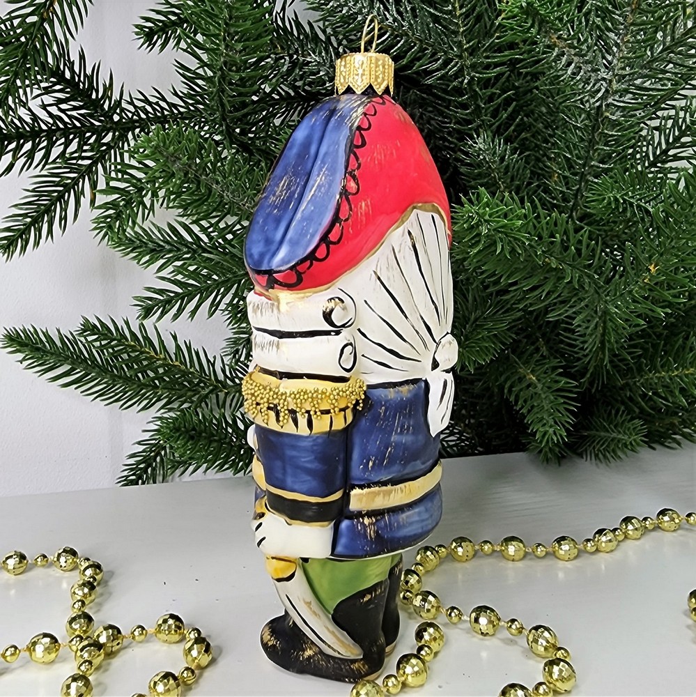 фото Стеклянная елочная игрушка Щелкунчик винтаж синий