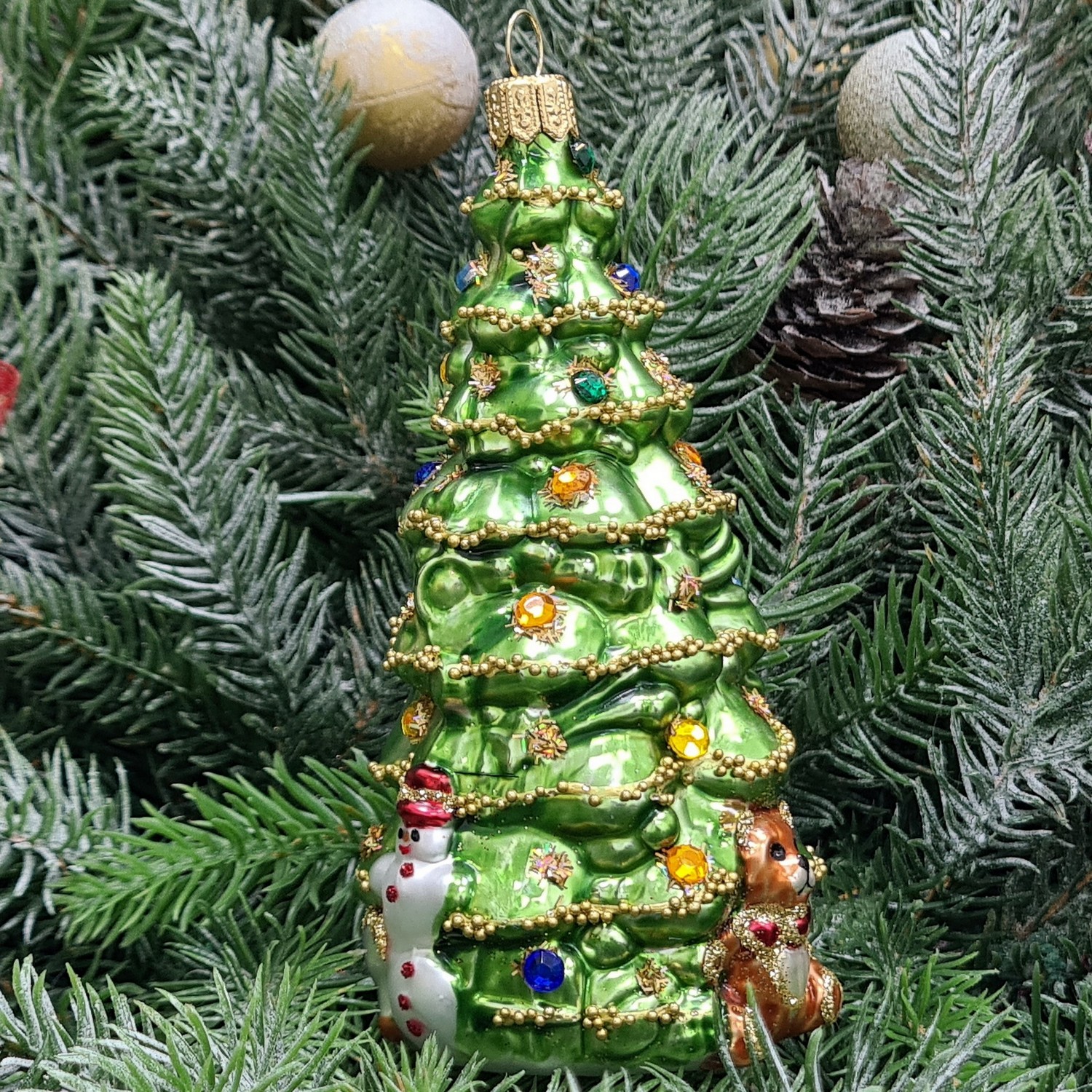 фото Стеклянная елочная игрушка Елочка с лошадкой