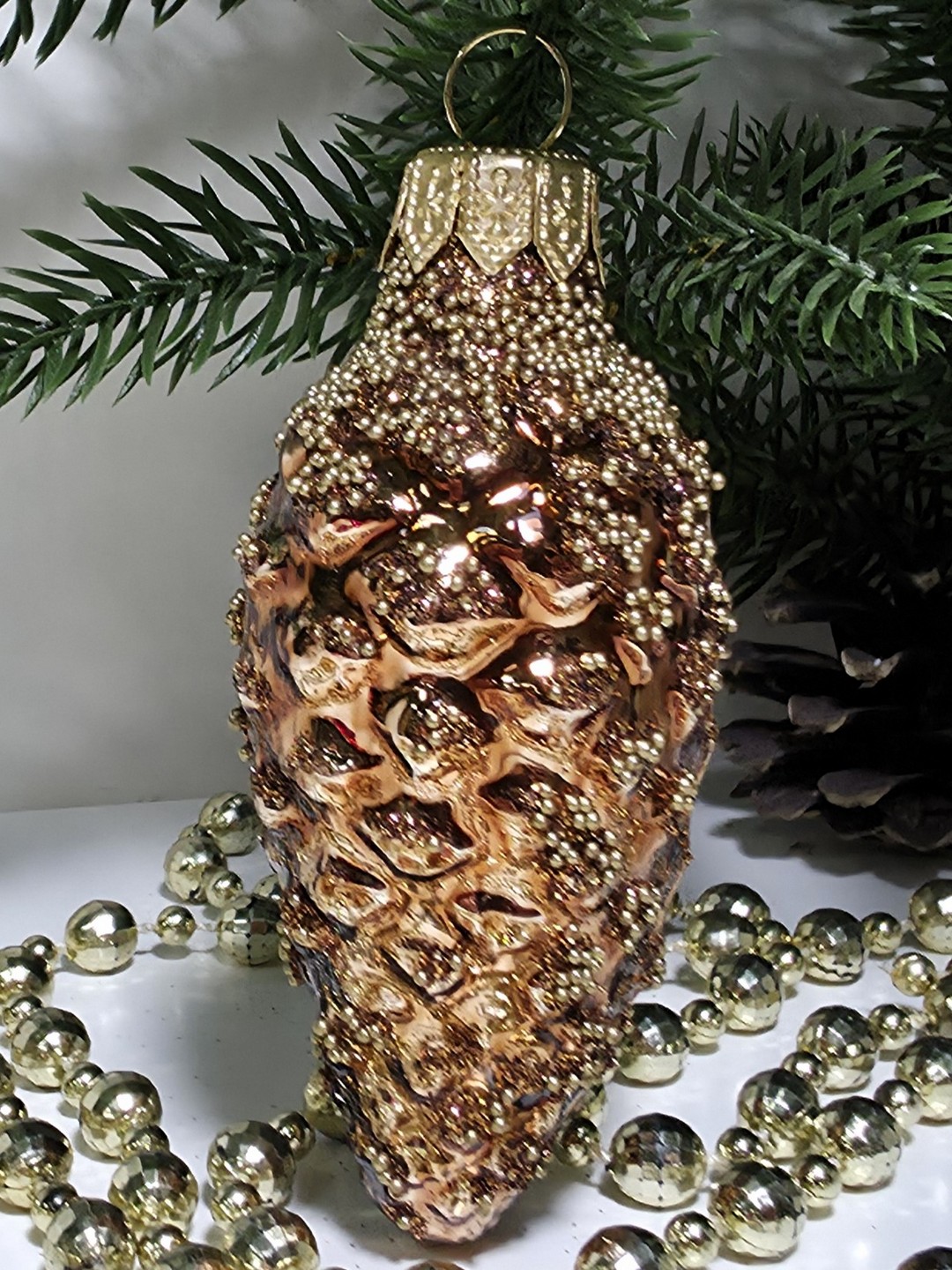 фото Стеклянная елочная игрушка Шишка